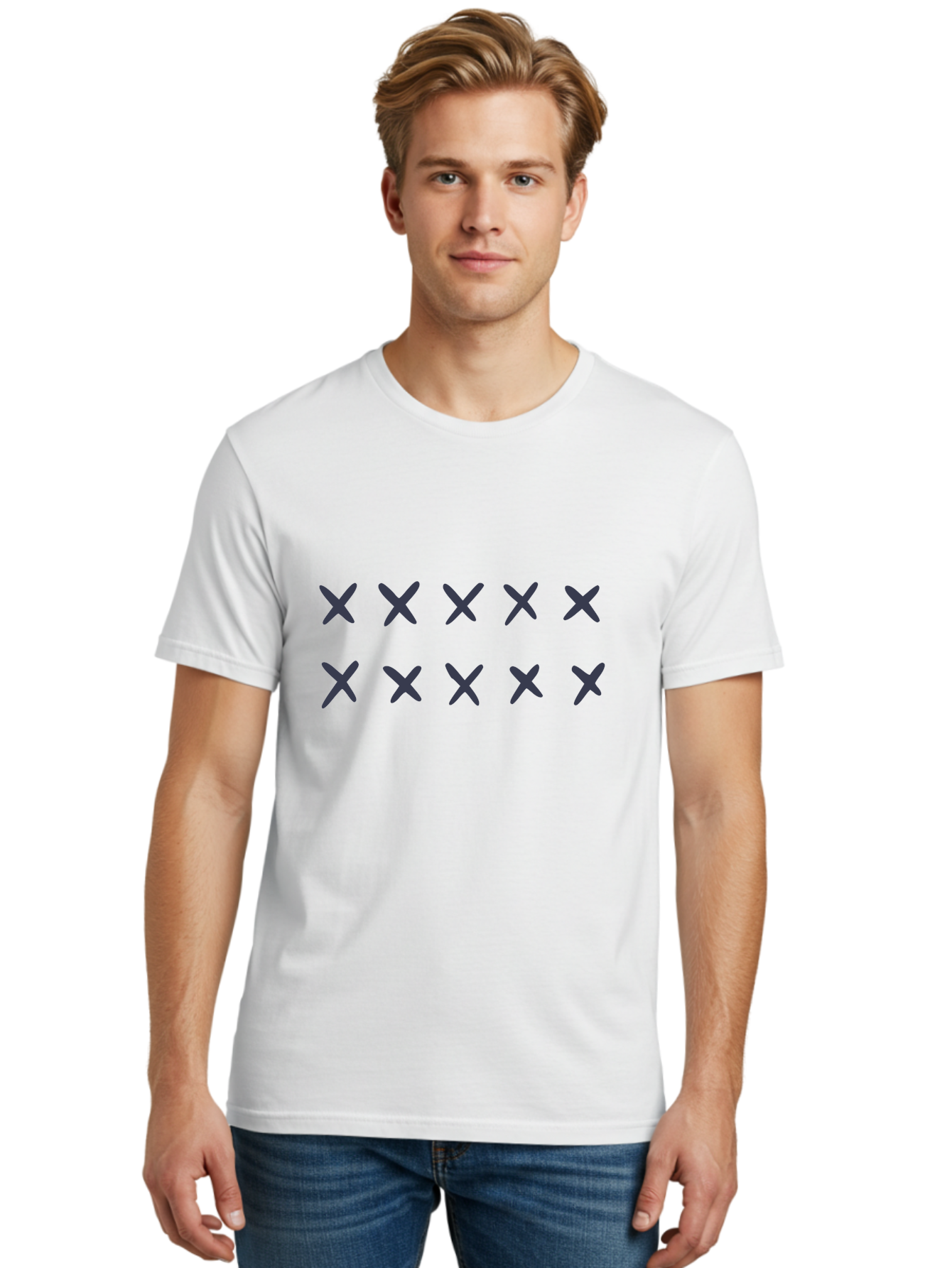X-Marks Men'S Graphic Tee, 100% Cotton, Comfortable Casual Summer Wear, Machine Washable, Gray X Marks, Multiple X Symbols, Repetitive Pattern, Dark Gray Crosses, Identical Marks, Row Of X'S, Simple Design Elements, Symmetrical Arrangement Aac143 10