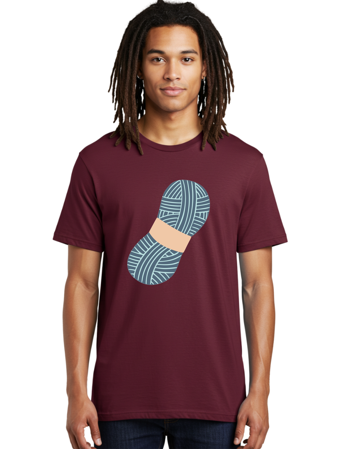 Yarn-Ball-1 Men'S Graphic Tee, 100% Cotton, Comfortable Casual Summer Wear, Machine Washable, Gray Yarn, White Stripes, Yarn Ball, Knitting Supplies, Crochet Materials, Craft Project Aac144 24
