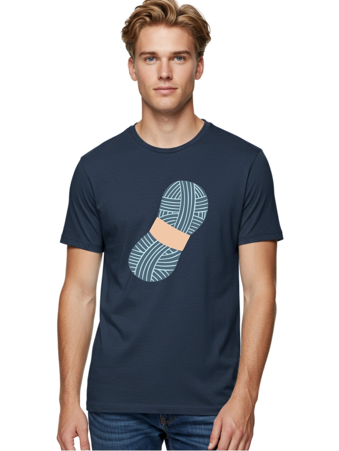 Yarn-Ball-1 Men'S Graphic Tee, 100% Cotton, Comfortable Casual Summer Wear, Machine Washable, Gray Yarn, White Stripes, Yarn Ball, Knitting Supplies, Crochet Materials, Craft Project Aac144 30