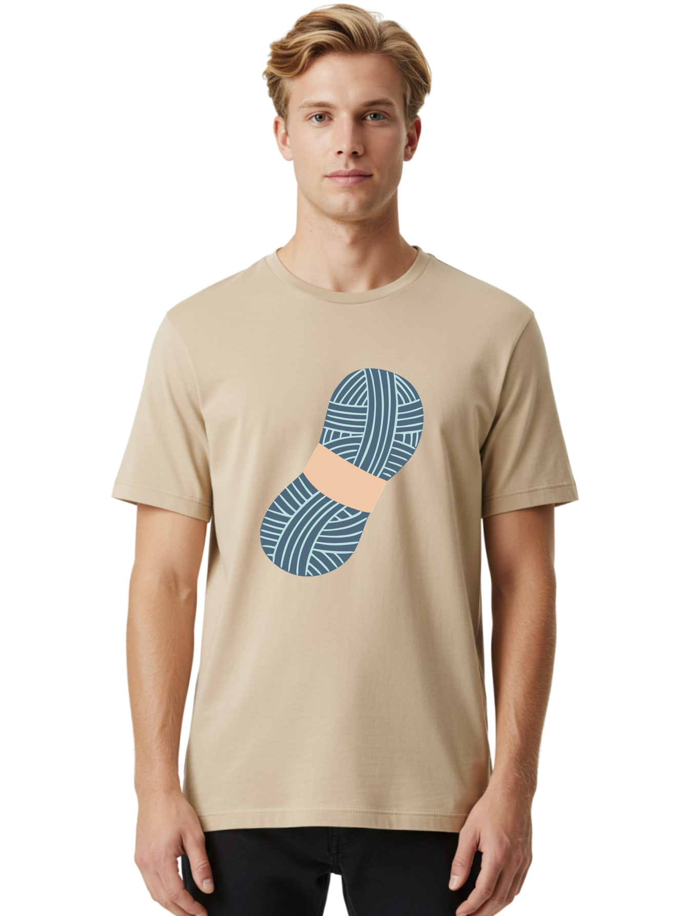 Yarn-Ball-1 Men'S Graphic Tee, 100% Cotton, Comfortable Casual Summer Wear, Machine Washable, Gray Yarn, White Stripes, Yarn Ball, Knitting Supplies, Crochet Materials, Craft Project Aac144 30