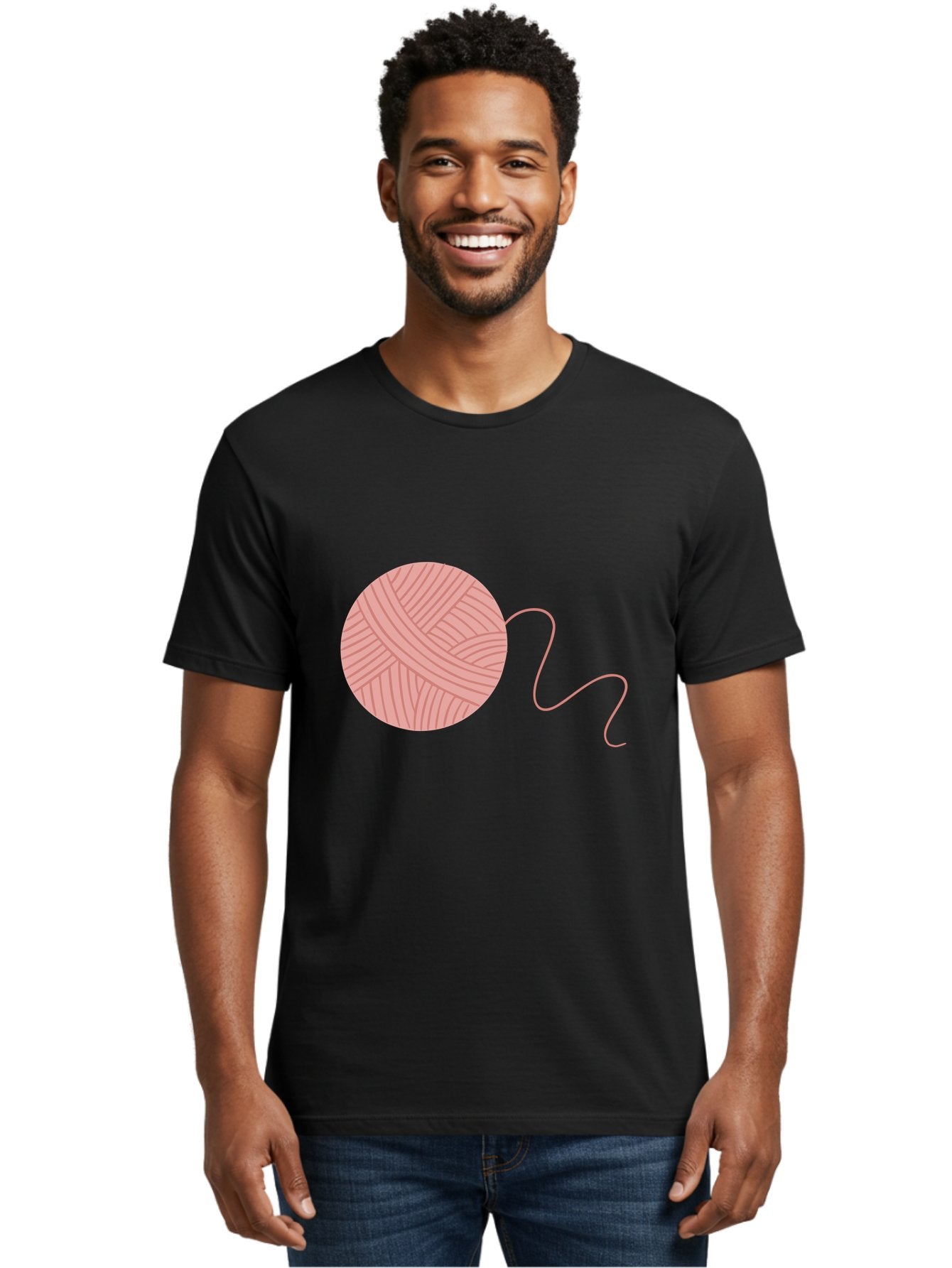 Yarn-Ball Men'S Graphic Tee, 100% Cotton, Comfortable Casual Summer Wear, Machine Washable, Pink Yarn, Ball Of Yarn, Knitting Supplies, Crochet Materials, Crafting Tools, Handmade Hobby, Diy Project, Yarn Thread, Pink Color Aac145 22