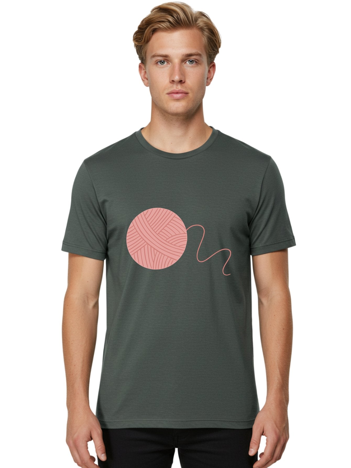 Yarn-Ball Men'S Graphic Tee, 100% Cotton, Comfortable Casual Summer Wear, Machine Washable, Pink Yarn, Ball Of Yarn, Knitting Supplies, Crochet Materials, Crafting Tools, Handmade Hobby, Diy Project, Yarn Thread, Pink Color Aac145 27