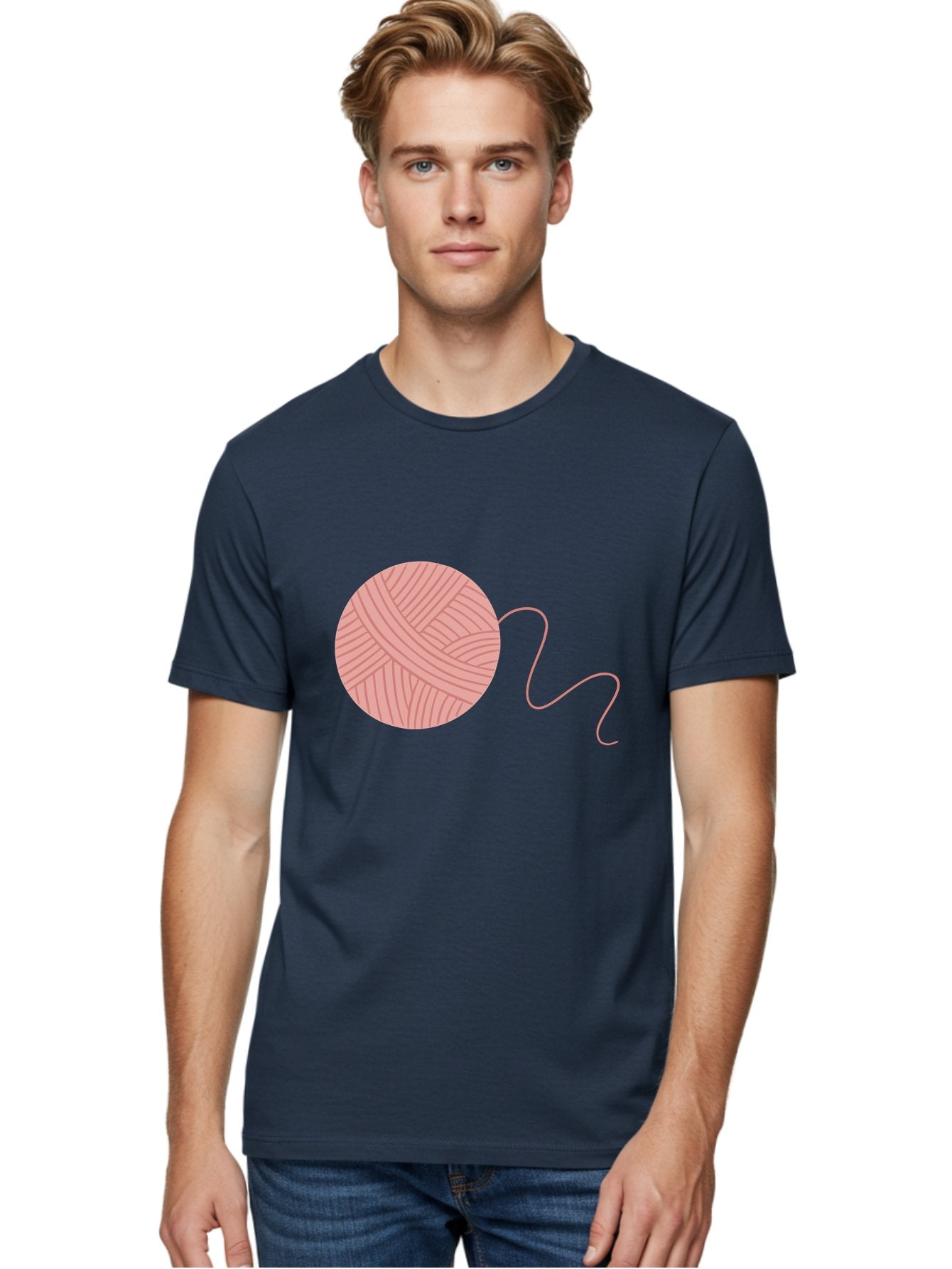 Yarn-Ball Men'S Graphic Tee, 100% Cotton, Comfortable Casual Summer Wear, Machine Washable, Pink Yarn, Ball Of Yarn, Knitting Supplies, Crochet Materials, Crafting Tools, Handmade Hobby, Diy Project, Yarn Thread, Pink Color Aac145 19