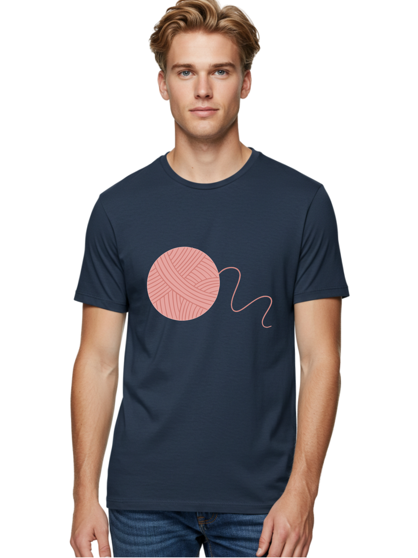 Yarn-Ball Men'S Graphic Tee, 100% Cotton, Comfortable Casual Summer Wear, Machine Washable, Pink Yarn, Ball Of Yarn, Knitting Supplies, Crochet Materials, Crafting Tools, Handmade Hobby, Diy Project, Yarn Thread, Pink Color Aac145 22