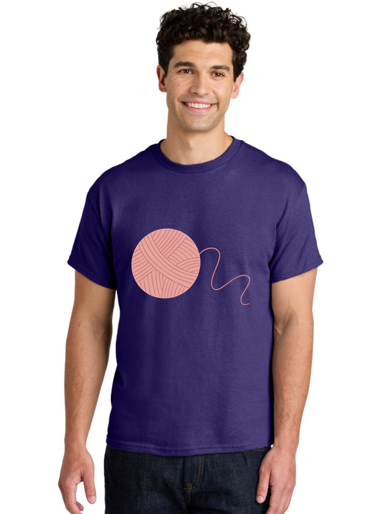Yarn-Ball Men'S Graphic Tee, 100% Cotton, Comfortable Casual Summer Wear, Machine Washable, Pink Yarn, Ball Of Yarn, Knitting Supplies, Crochet Materials, Crafting Tools, Handmade Hobby, Diy Project, Yarn Thread, Pink Color Aac145 16