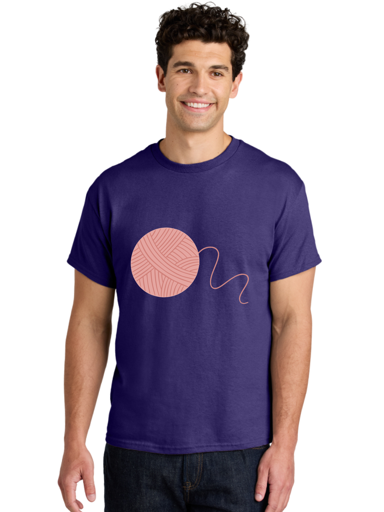 Yarn-Ball Men'S Graphic Tee, 100% Cotton, Comfortable Casual Summer Wear, Machine Washable, Pink Yarn, Ball Of Yarn, Knitting Supplies, Crochet Materials, Crafting Tools, Handmade Hobby, Diy Project, Yarn Thread, Pink Color Aac145 26