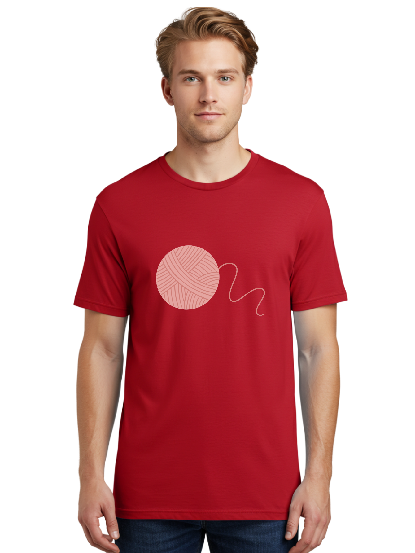 Yarn-Ball Men'S Graphic Tee, 100% Cotton, Comfortable Casual Summer Wear, Machine Washable, Pink Yarn, Ball Of Yarn, Knitting Supplies, Crochet Materials, Crafting Tools, Handmade Hobby, Diy Project, Yarn Thread, Pink Color Aac145 4