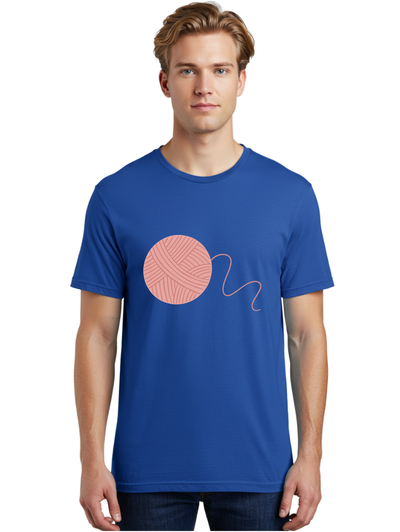 Yarn-Ball Men'S Graphic Tee, 100% Cotton, Comfortable Casual Summer Wear, Machine Washable, Pink Yarn, Ball Of Yarn, Knitting Supplies, Crochet Materials, Crafting Tools, Handmade Hobby, Diy Project, Yarn Thread, Pink Color Aac145 20