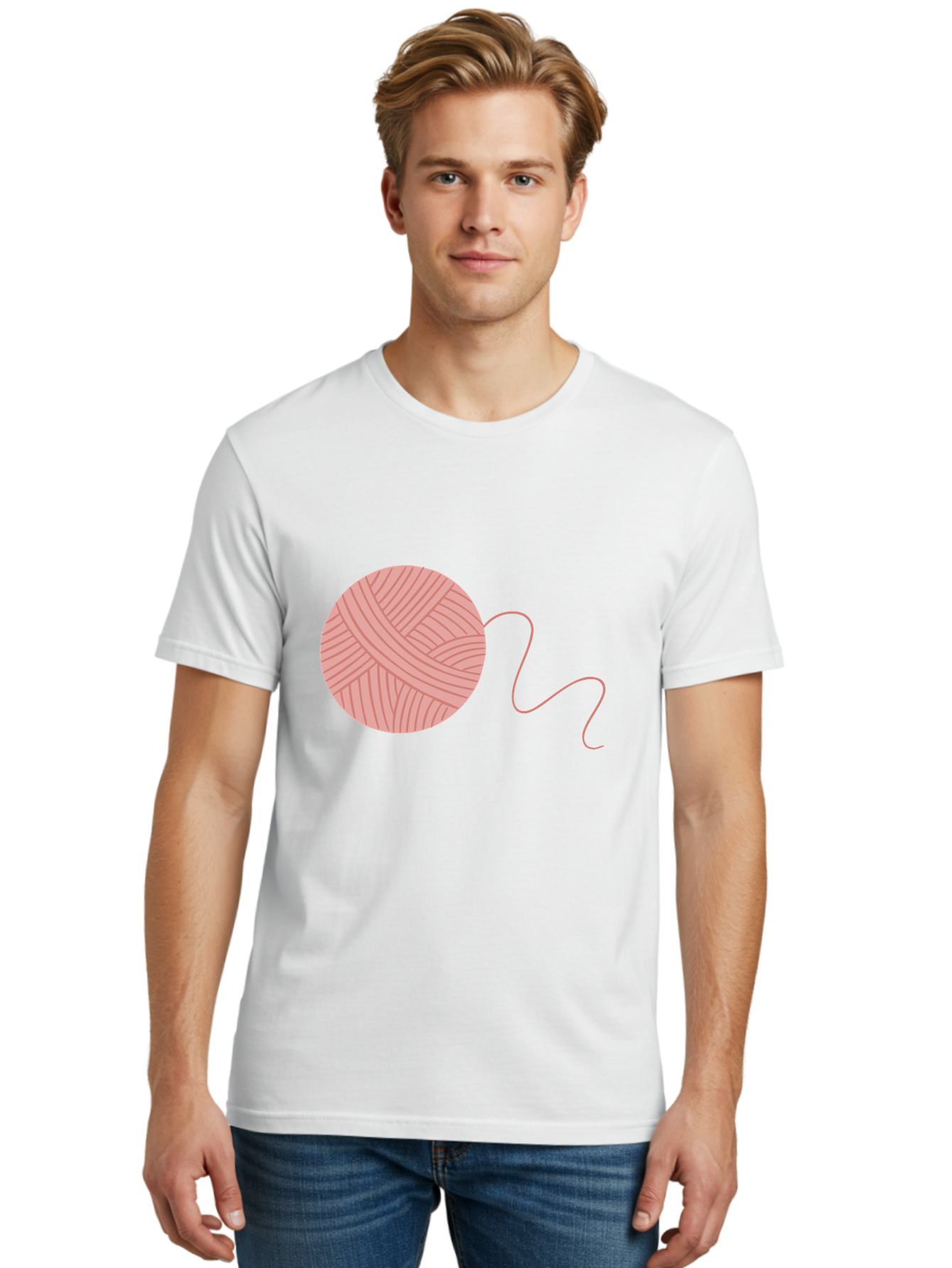 Yarn-Ball Men'S Graphic Tee, 100% Cotton, Comfortable Casual Summer Wear, Machine Washable, Pink Yarn, Ball Of Yarn, Knitting Supplies, Crochet Materials, Crafting Tools, Handmade Hobby, Diy Project, Yarn Thread, Pink Color Aac145 6