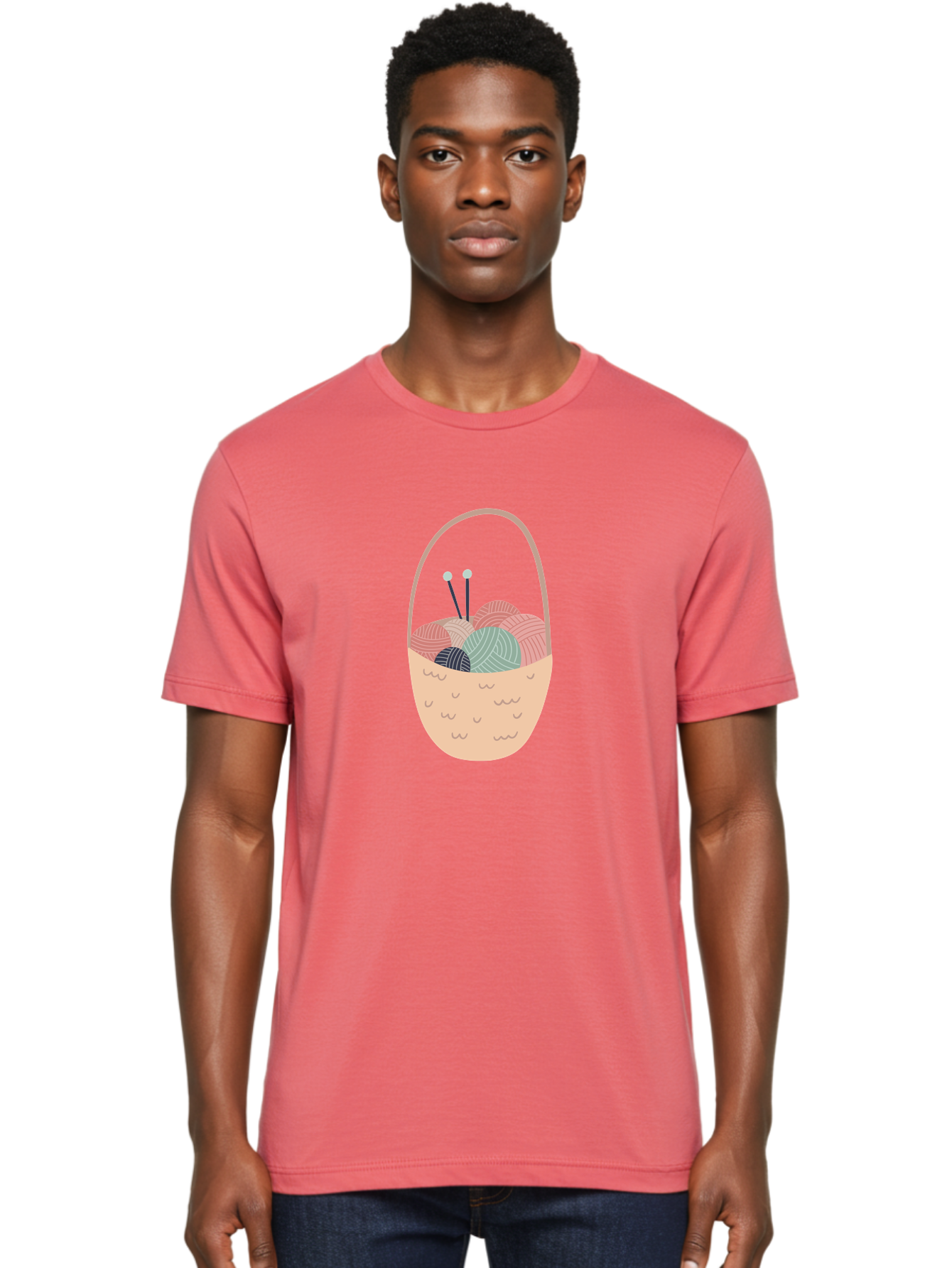 Yarn-Basket Men'S Graphic Tee, 100% Cotton, Comfortable Casual Summer Wear, Machine Washable, Yarn Balls, Knitting Needles, Knitting Basket, Pastel Colors, Hobby Supplies, Crafting Tools, Diy Accessories, Handmade Materials Aac146 26