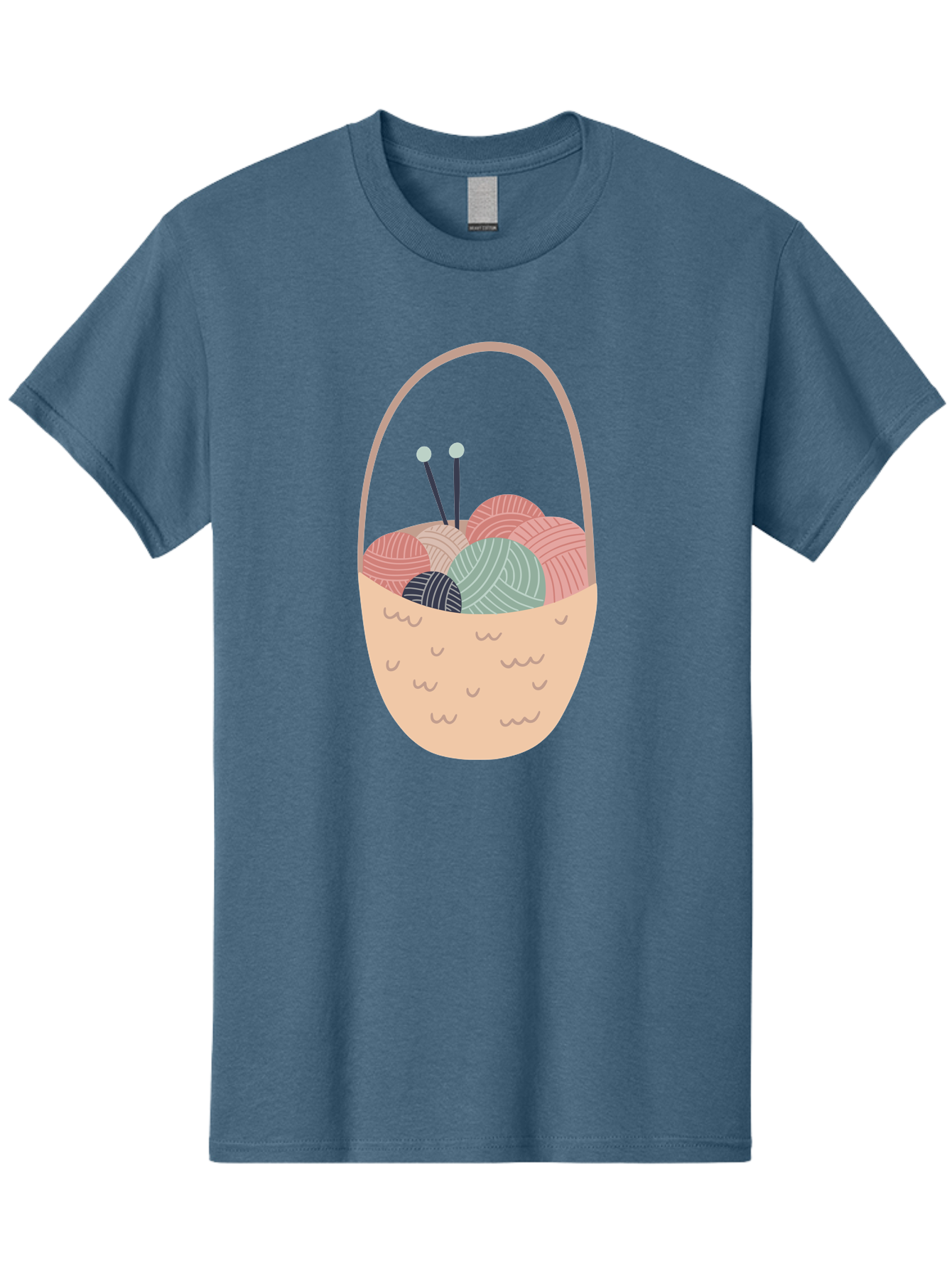 Yarn-Basket Men'S Graphic Tee, 100% Cotton, Comfortable Casual Summer Wear, Machine Washable, Yarn Balls, Knitting Needles, Knitting Basket, Pastel Colors, Hobby Supplies, Crafting Tools, Diy Accessories, Handmade Materials Aac146