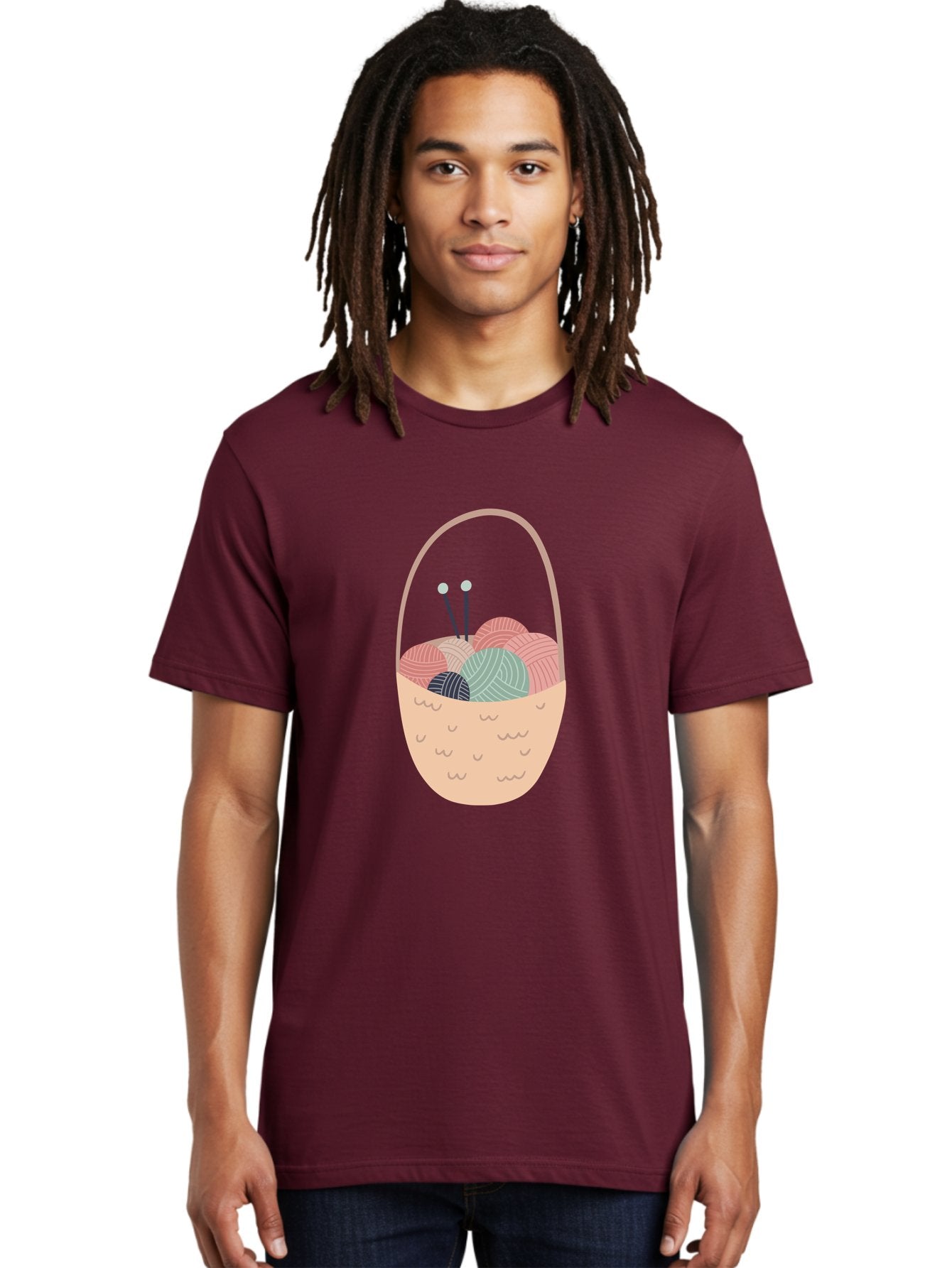 Yarn-Basket Men'S Graphic Tee, 100% Cotton, Comfortable Casual Summer Wear, Machine Washable, Yarn Balls, Knitting Needles, Knitting Basket, Pastel Colors, Hobby Supplies, Crafting Tools, Diy Accessories, Handmade Materials Aac146 18