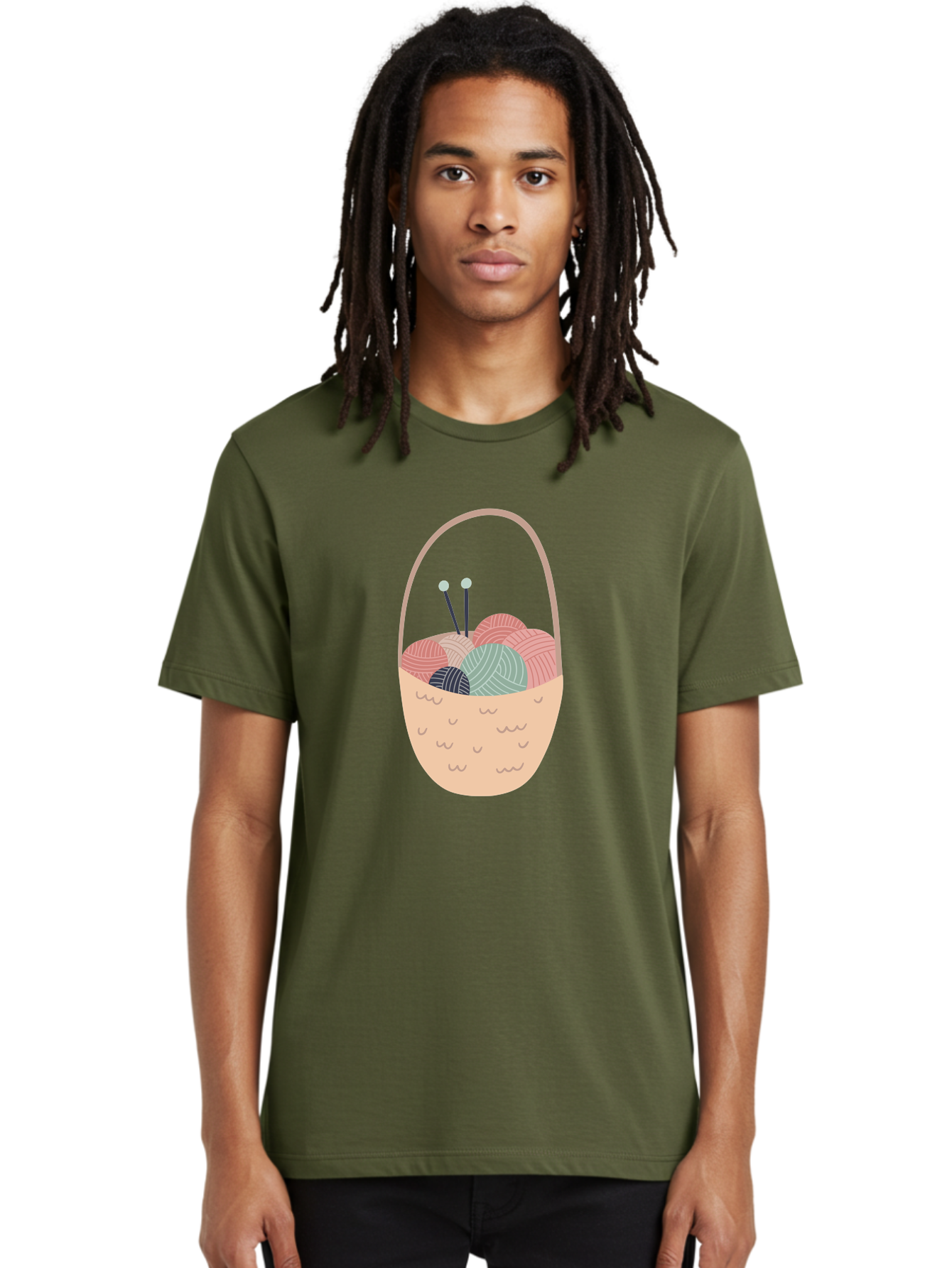 Yarn-Basket Men'S Graphic Tee, 100% Cotton, Comfortable Casual Summer Wear, Machine Washable, Yarn Balls, Knitting Needles, Knitting Basket, Pastel Colors, Hobby Supplies, Crafting Tools, Diy Accessories, Handmade Materials Aac146 14
