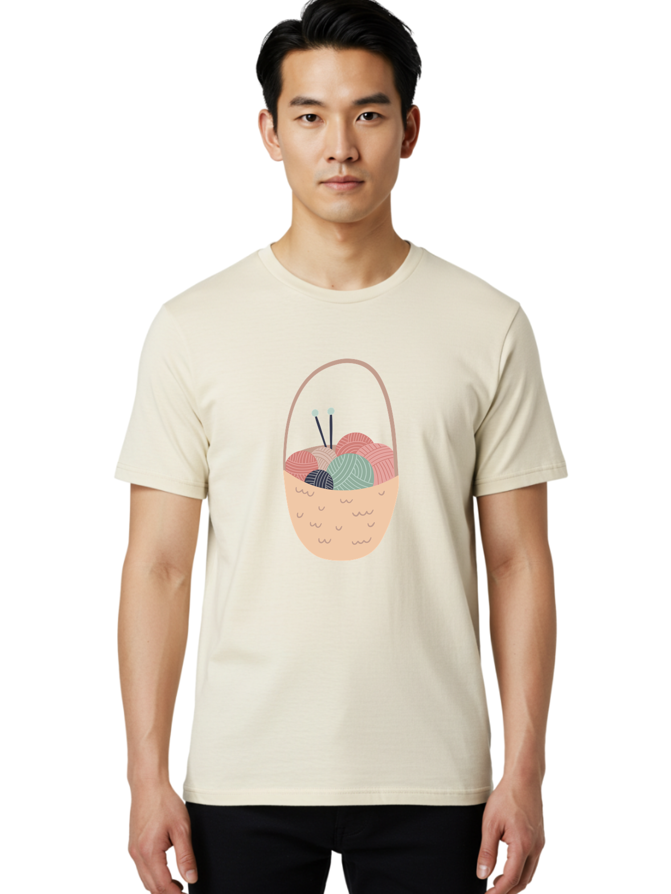 Yarn-Basket Men'S Graphic Tee, 100% Cotton, Comfortable Casual Summer Wear, Machine Washable, Yarn Balls, Knitting Needles, Knitting Basket, Pastel Colors, Hobby Supplies, Crafting Tools, Diy Accessories, Handmade Materials Aac146 30