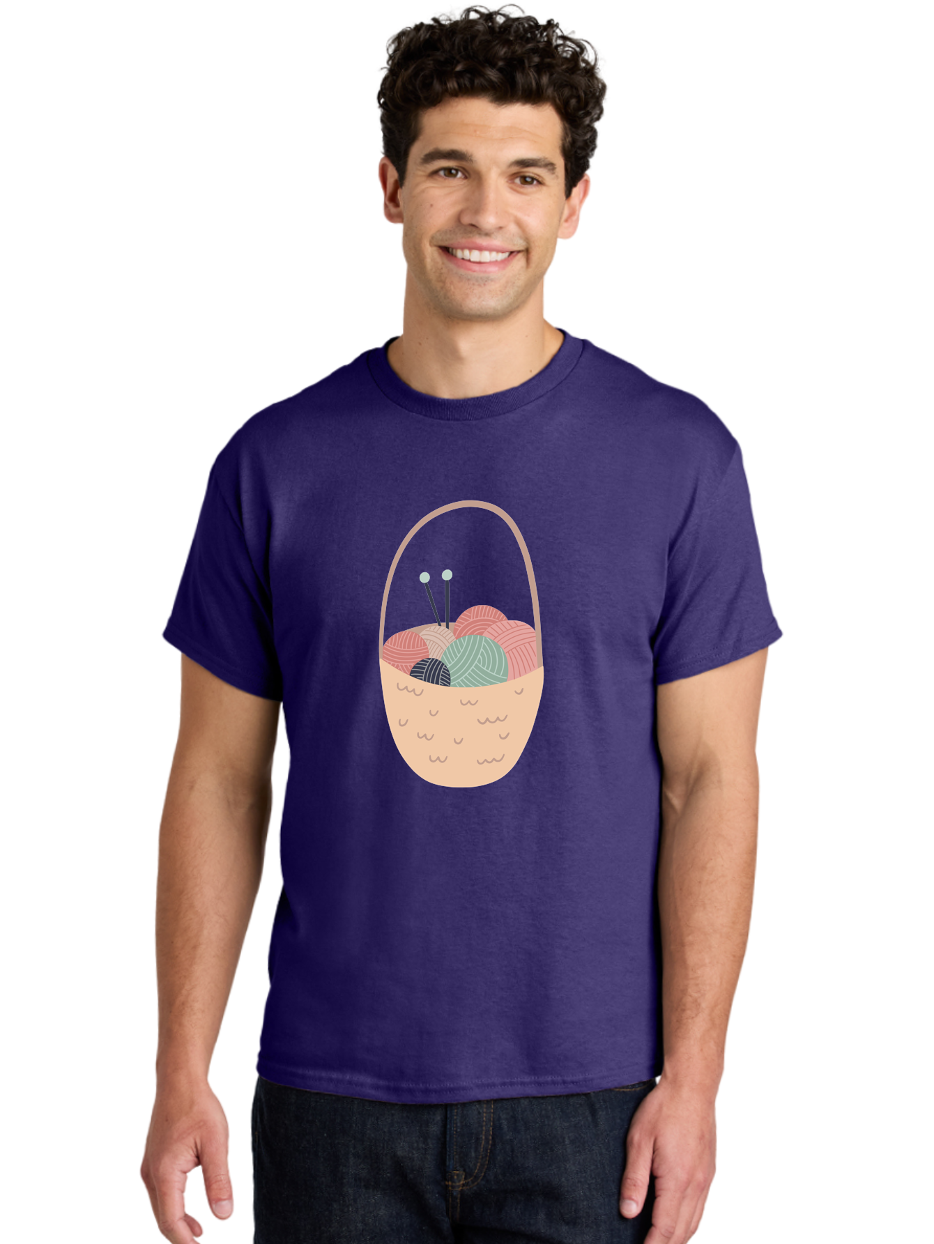 Yarn-Basket Men'S Graphic Tee, 100% Cotton, Comfortable Casual Summer Wear, Machine Washable, Yarn Balls, Knitting Needles, Knitting Basket, Pastel Colors, Hobby Supplies, Crafting Tools, Diy Accessories, Handmade Materials Aac146 4