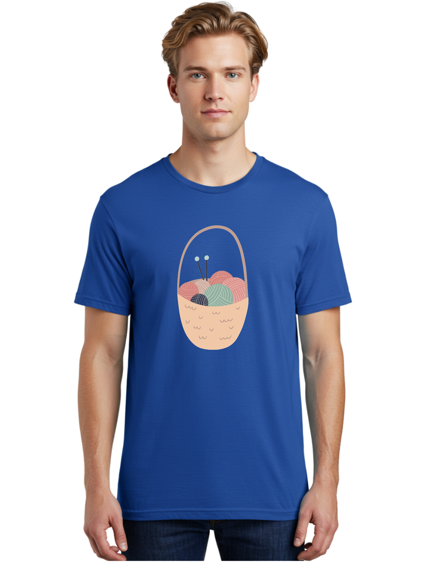 Yarn-Basket Men'S Graphic Tee, 100% Cotton, Comfortable Casual Summer Wear, Machine Washable, Yarn Balls, Knitting Needles, Knitting Basket, Pastel Colors, Hobby Supplies, Crafting Tools, Diy Accessories, Handmade Materials Aac146 20