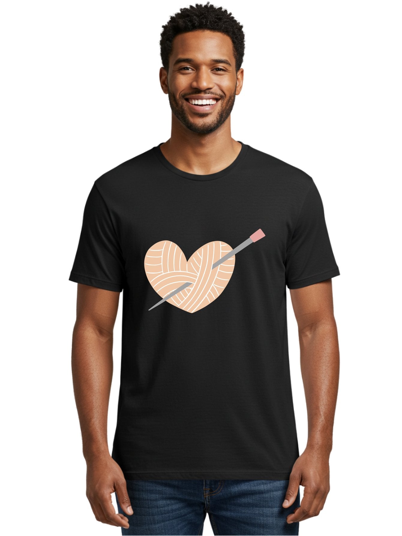 Yarn-Heart-Knitting-Needles Men'S Graphic Tee, 100% Cotton, Comfortable Casual Summer Wear, Machine Washable, Heart Shaped Yarn, Knitting Needles, Crochet, Handmade, Pink Yarn, Crafting, Hobby, Fiber Art, Knitting, Diy Aac147 22