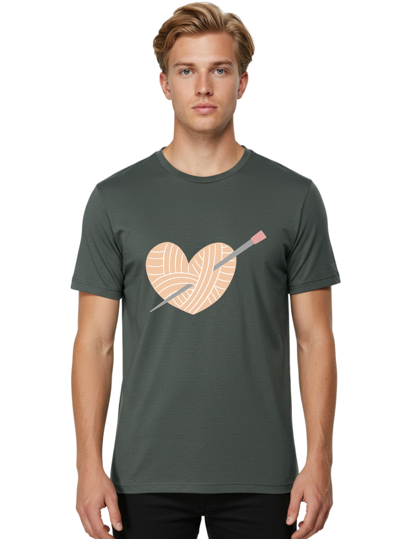 Yarn-Heart-Knitting-Needles Men'S Graphic Tee, 100% Cotton, Comfortable Casual Summer Wear, Machine Washable, Heart Shaped Yarn, Knitting Needles, Crochet, Handmade, Pink Yarn, Crafting, Hobby, Fiber Art, Knitting, Diy Aac147 14