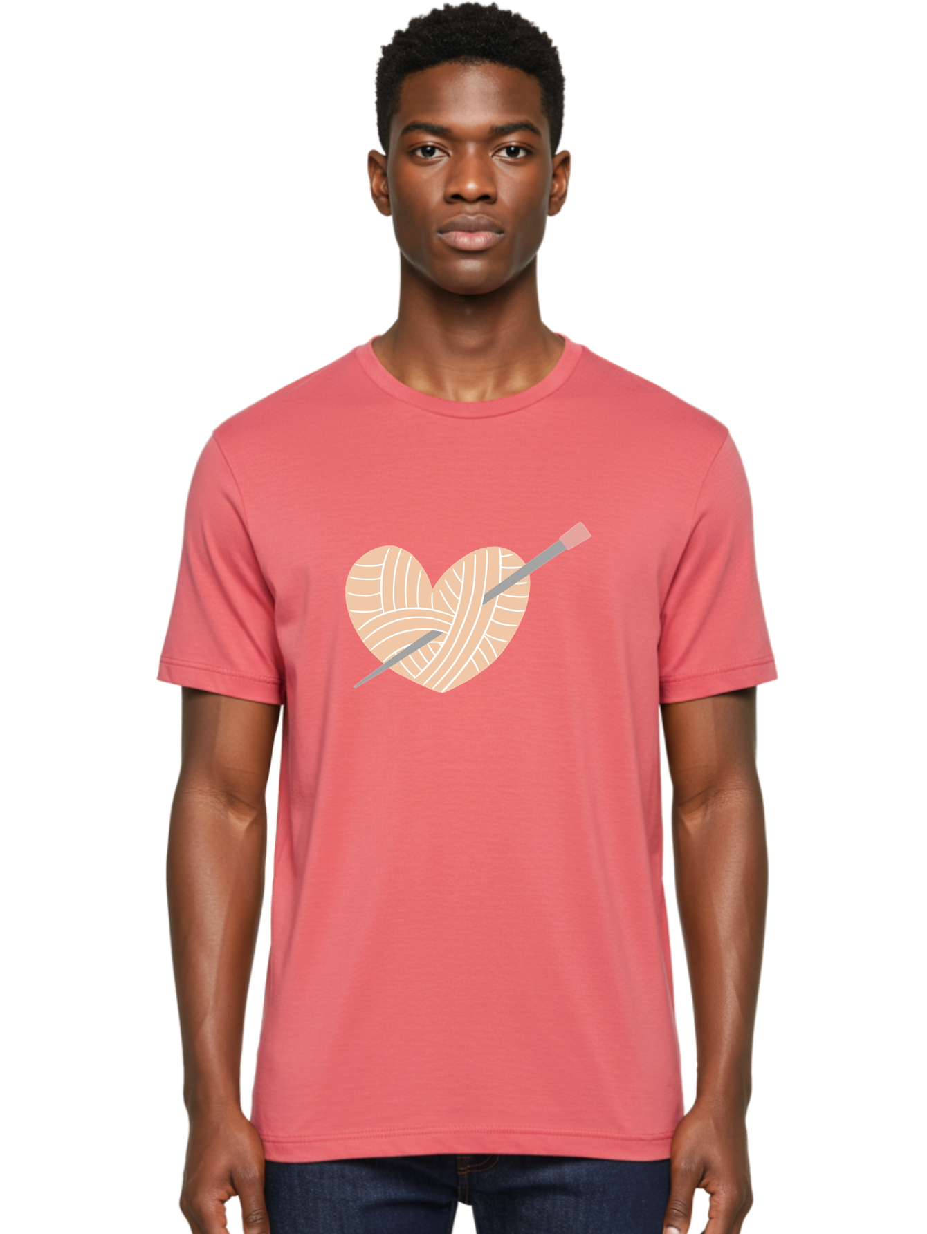 Yarn-Heart-Knitting-Needles Men'S Graphic Tee, 100% Cotton, Comfortable Casual Summer Wear, Machine Washable, Heart Shaped Yarn, Knitting Needles, Crochet, Handmade, Pink Yarn, Crafting, Hobby, Fiber Art, Knitting, Diy Aac147 6