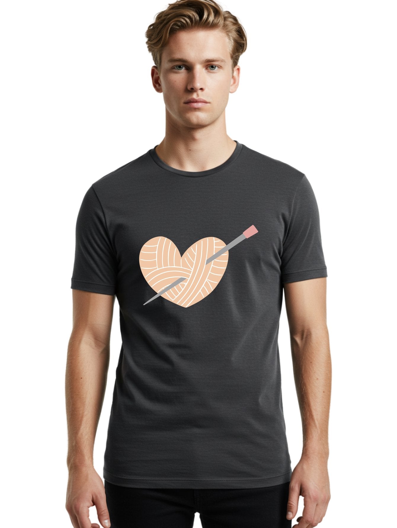 Yarn-Heart-Knitting-Needles Men'S Graphic Tee, 100% Cotton, Comfortable Casual Summer Wear, Machine Washable, Heart Shaped Yarn, Knitting Needles, Crochet, Handmade, Pink Yarn, Crafting, Hobby, Fiber Art, Knitting, Diy Aac147 26
