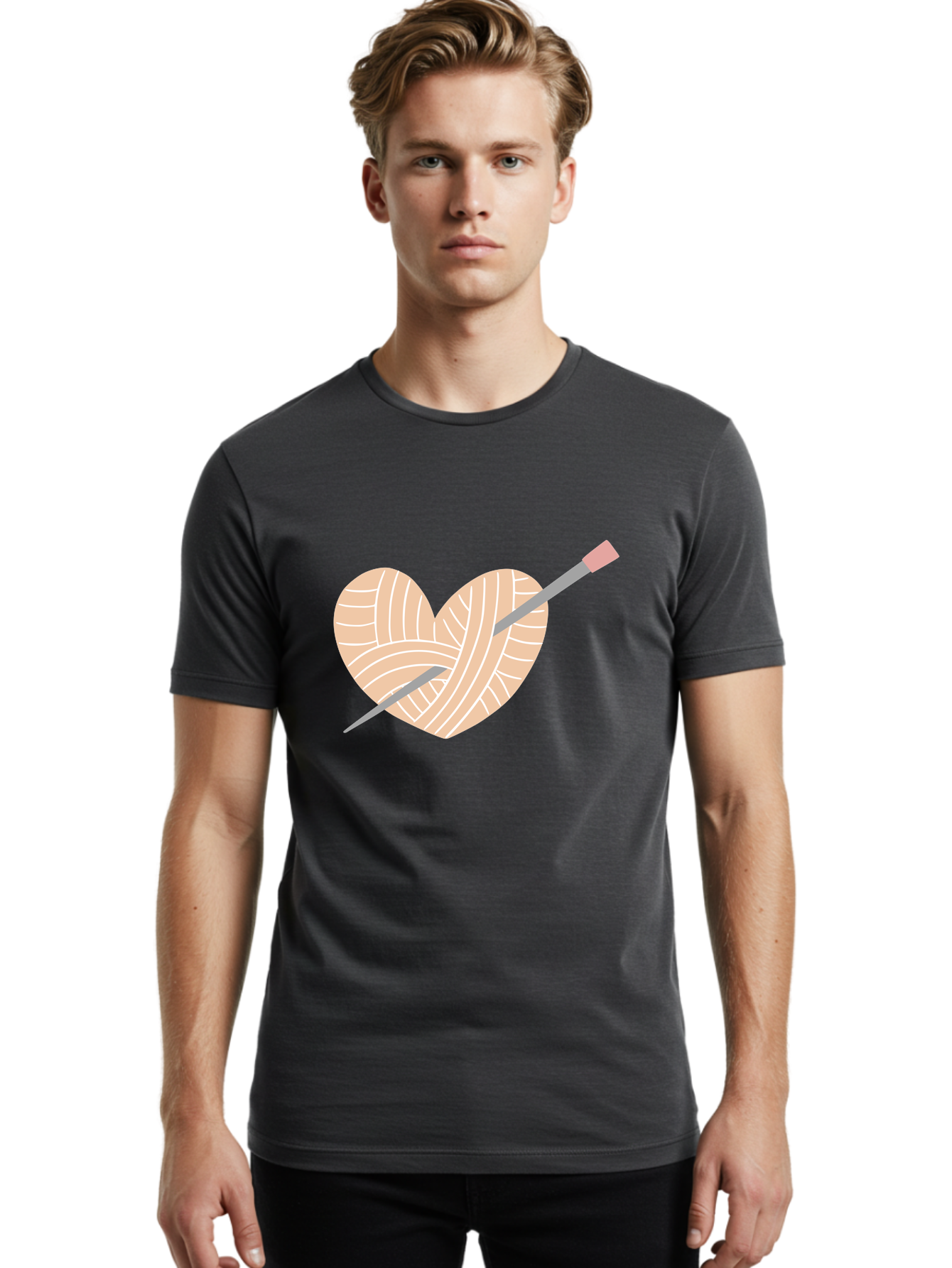 Yarn-Heart-Knitting-Needles Men'S Graphic Tee, 100% Cotton, Comfortable Casual Summer Wear, Machine Washable, Heart Shaped Yarn, Knitting Needles, Crochet, Handmade, Pink Yarn, Crafting, Hobby, Fiber Art, Knitting, Diy Aac147 10