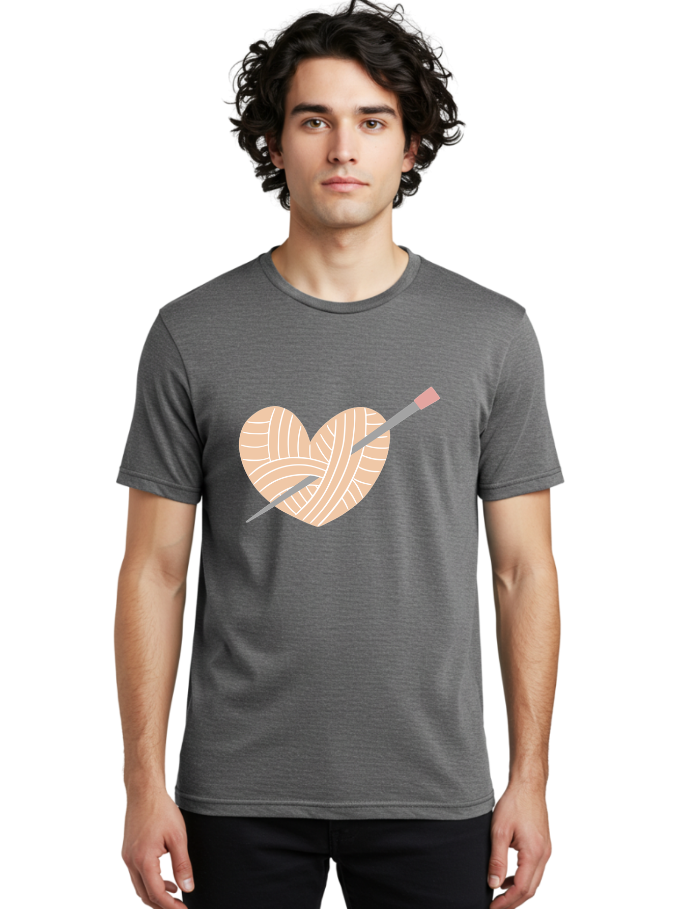 Yarn-Heart-Knitting-Needles Men'S Graphic Tee, 100% Cotton, Comfortable Casual Summer Wear, Machine Washable, Heart Shaped Yarn, Knitting Needles, Crochet, Handmade, Pink Yarn, Crafting, Hobby, Fiber Art, Knitting, Diy Aac147 4