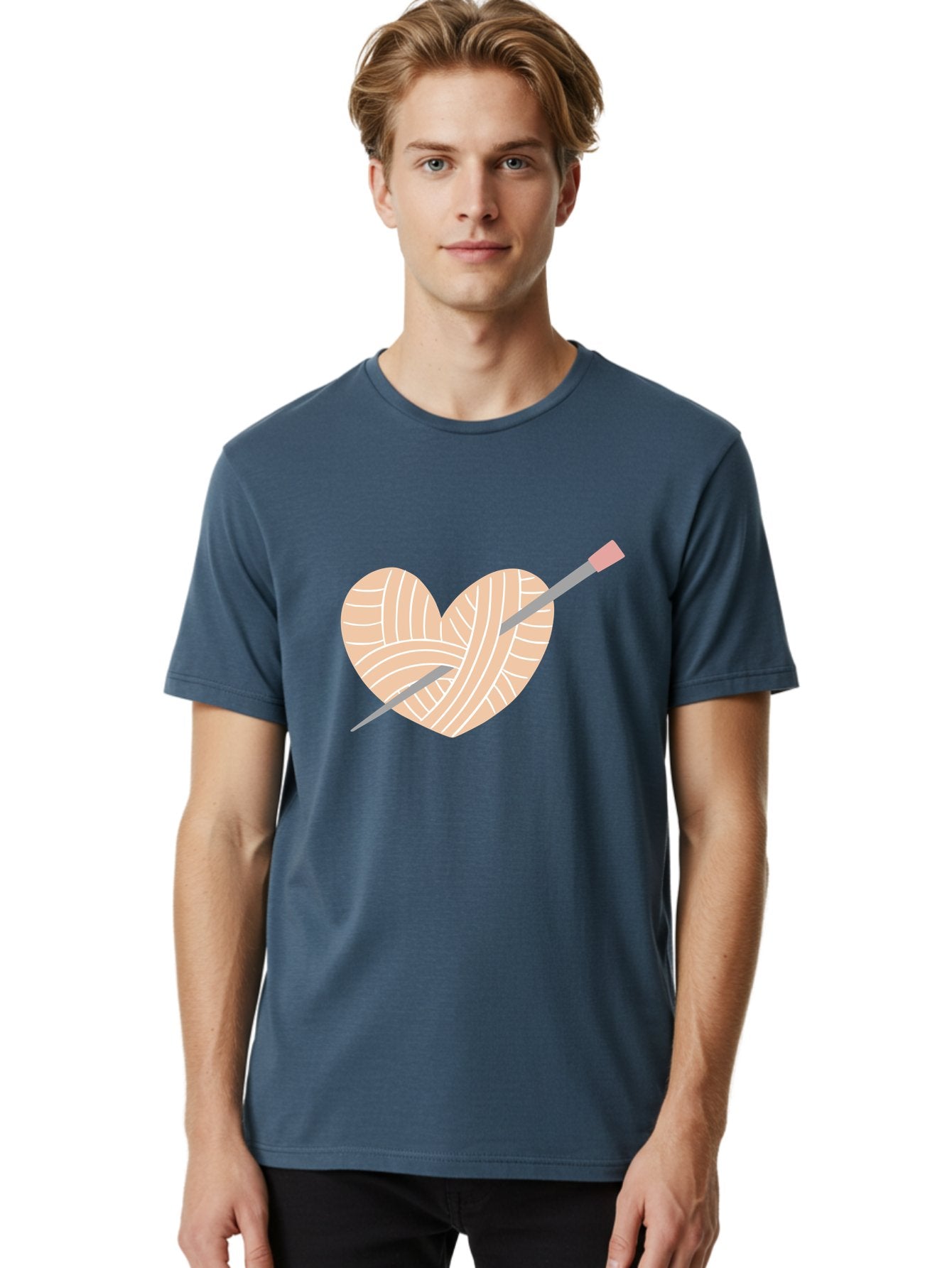 Yarn-Heart-Knitting-Needles Men'S Graphic Tee, 100% Cotton, Comfortable Casual Summer Wear, Machine Washable, Heart Shaped Yarn, Knitting Needles, Crochet, Handmade, Pink Yarn, Crafting, Hobby, Fiber Art, Knitting, Diy Aac147 20