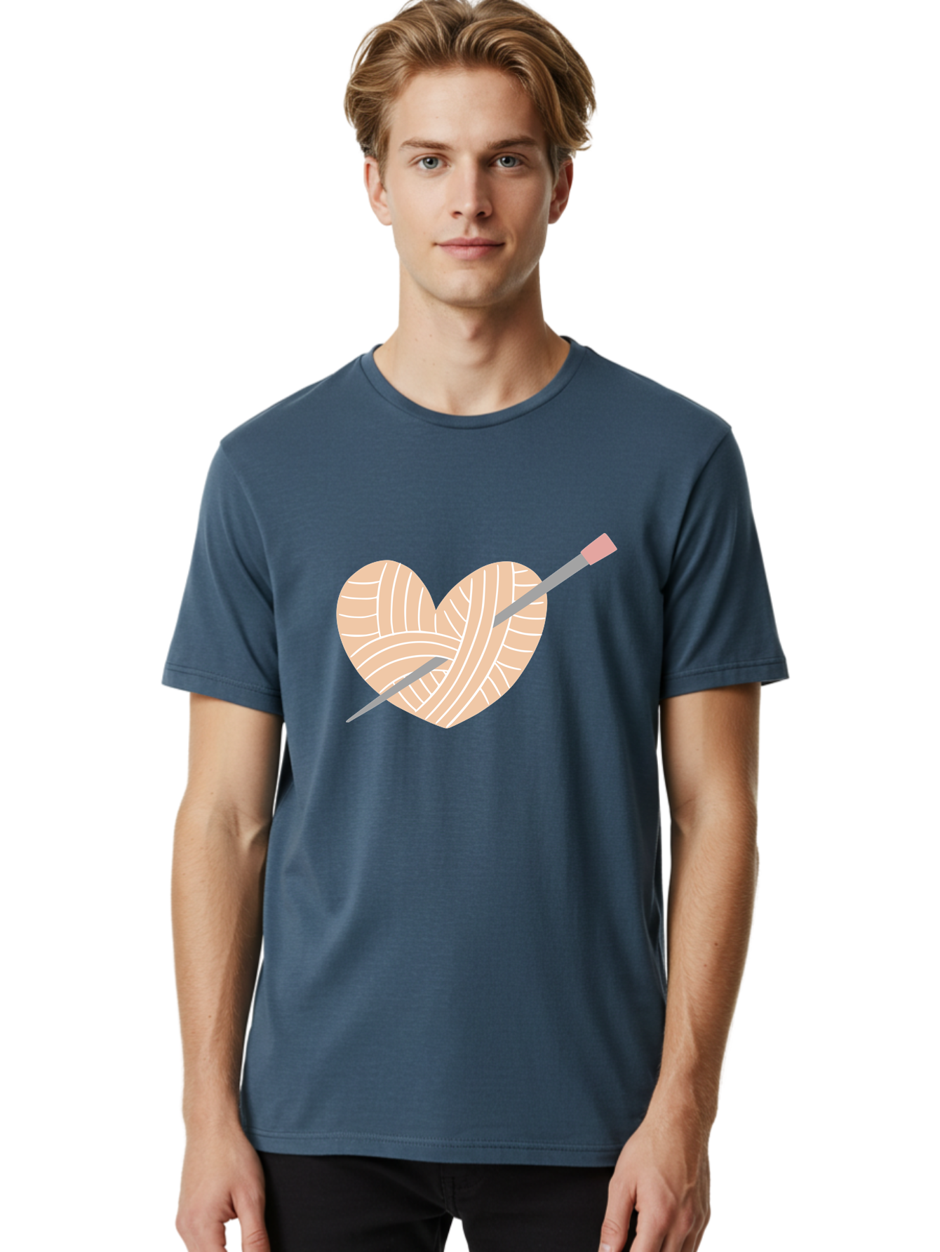 Yarn-Heart-Knitting-Needles Men'S Graphic Tee, 100% Cotton, Comfortable Casual Summer Wear, Machine Washable, Heart Shaped Yarn, Knitting Needles, Crochet, Handmade, Pink Yarn, Crafting, Hobby, Fiber Art, Knitting, Diy Aac147 30