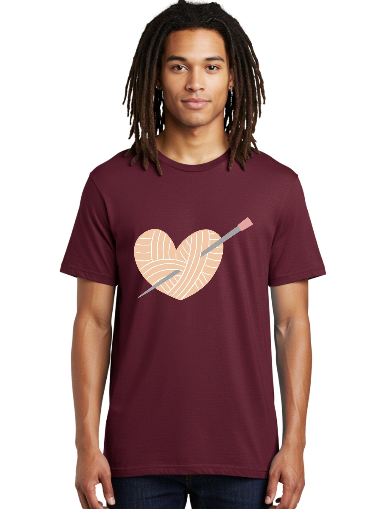 Yarn-Heart-Knitting-Needles Men'S Graphic Tee, 100% Cotton, Comfortable Casual Summer Wear, Machine Washable, Heart Shaped Yarn, Knitting Needles, Crochet, Handmade, Pink Yarn, Crafting, Hobby, Fiber Art, Knitting, Diy Aac147 27