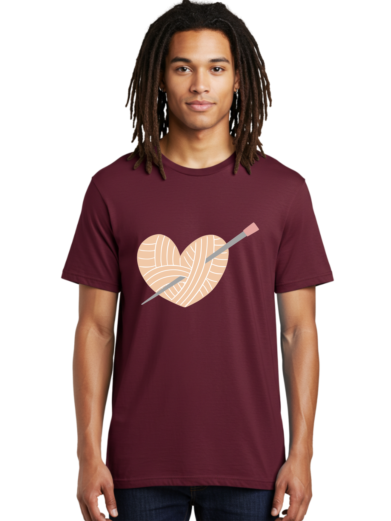 Yarn-Heart-Knitting-Needles Men'S Graphic Tee, 100% Cotton, Comfortable Casual Summer Wear, Machine Washable, Heart Shaped Yarn, Knitting Needles, Crochet, Handmade, Pink Yarn, Crafting, Hobby, Fiber Art, Knitting, Diy Aac147 8
