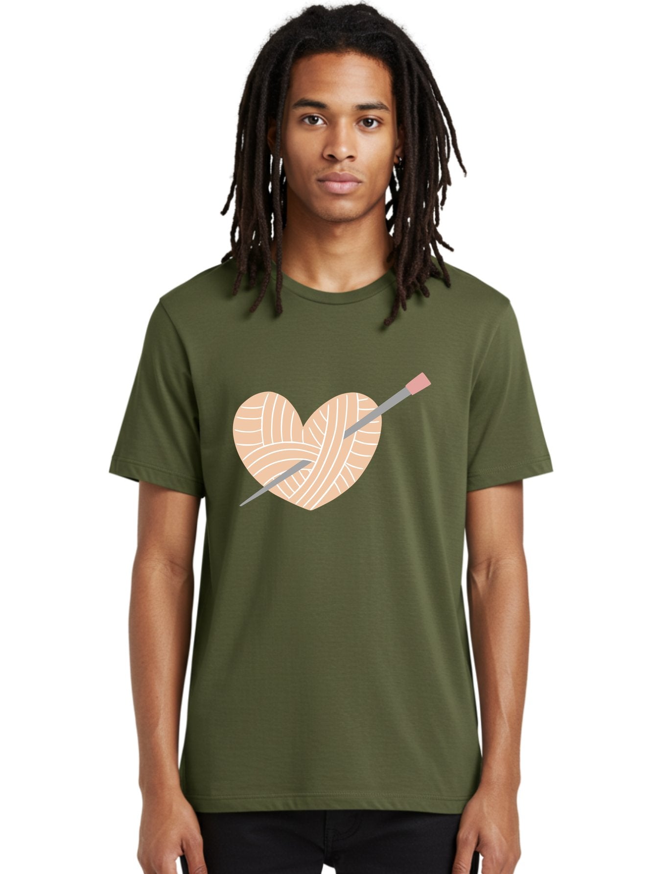 Yarn-Heart-Knitting-Needles Men'S Graphic Tee, 100% Cotton, Comfortable Casual Summer Wear, Machine Washable, Heart Shaped Yarn, Knitting Needles, Crochet, Handmade, Pink Yarn, Crafting, Hobby, Fiber Art, Knitting, Diy Aac147 30