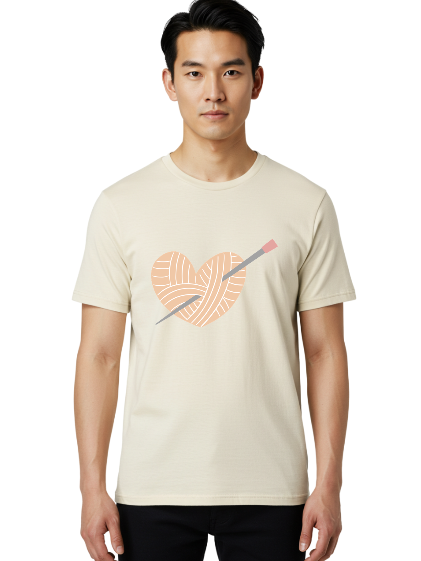 Yarn-Heart-Knitting-Needles Men'S Graphic Tee, 100% Cotton, Comfortable Casual Summer Wear, Machine Washable, Heart Shaped Yarn, Knitting Needles, Crochet, Handmade, Pink Yarn, Crafting, Hobby, Fiber Art, Knitting, Diy Aac147 28