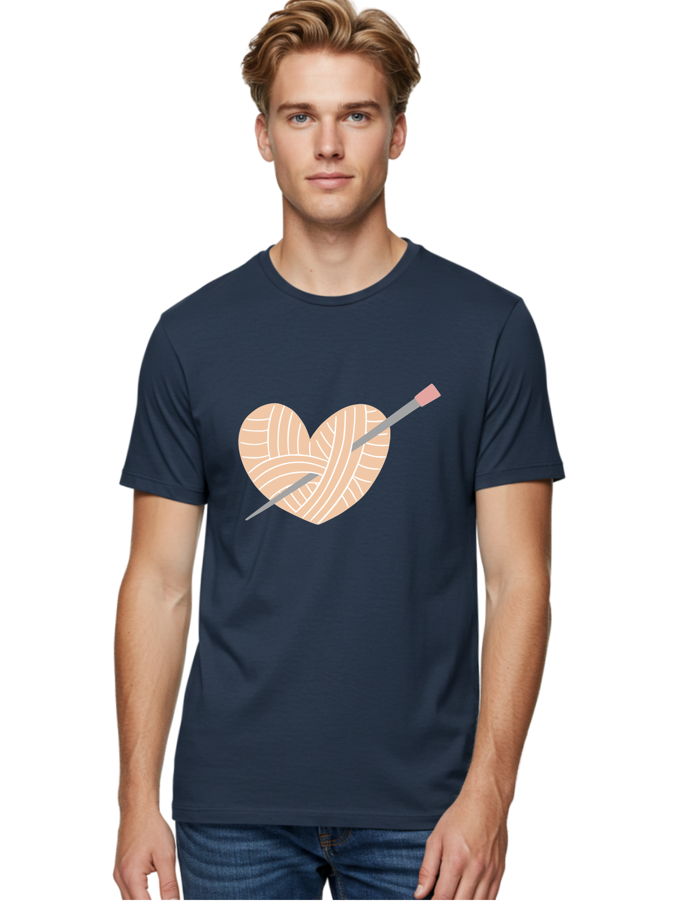 Yarn-Heart-Knitting-Needles Men'S Graphic Tee, 100% Cotton, Comfortable Casual Summer Wear, Machine Washable, Heart Shaped Yarn, Knitting Needles, Crochet, Handmade, Pink Yarn, Crafting, Hobby, Fiber Art, Knitting, Diy Aac147 12