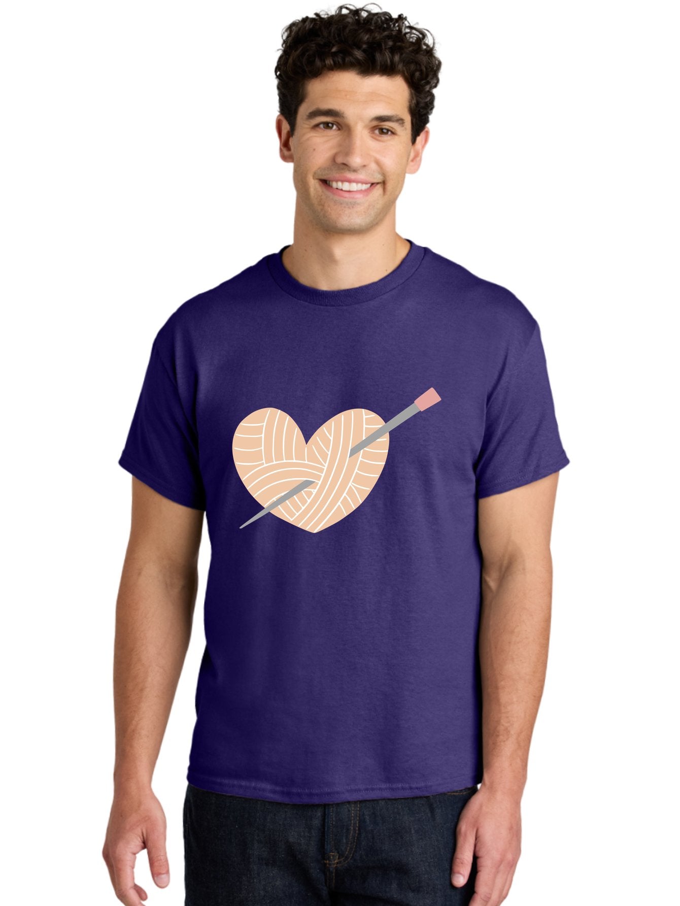 Yarn-Heart-Knitting-Needles Men'S Graphic Tee, 100% Cotton, Comfortable Casual Summer Wear, Machine Washable, Heart Shaped Yarn, Knitting Needles, Crochet, Handmade, Pink Yarn, Crafting, Hobby, Fiber Art, Knitting, Diy Aac147 16