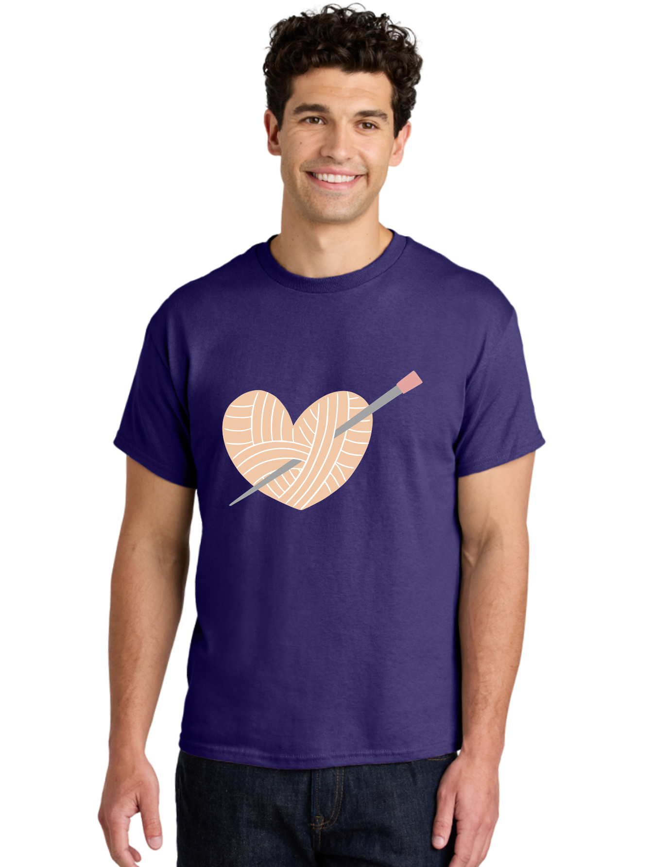 Yarn-Heart-Knitting-Needles Men'S Graphic Tee, 100% Cotton, Comfortable Casual Summer Wear, Machine Washable, Heart Shaped Yarn, Knitting Needles, Crochet, Handmade, Pink Yarn, Crafting, Hobby, Fiber Art, Knitting, Diy Aac147 26