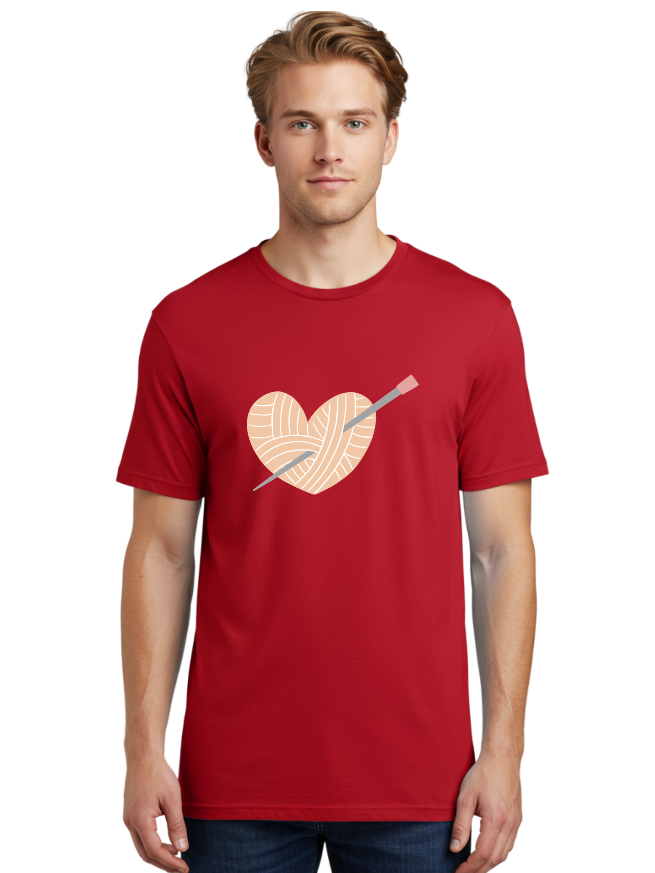 Yarn-Heart-Knitting-Needles Men'S Graphic Tee, 100% Cotton, Comfortable Casual Summer Wear, Machine Washable, Heart Shaped Yarn, Knitting Needles, Crochet, Handmade, Pink Yarn, Crafting, Hobby, Fiber Art, Knitting, Diy Aac147 16