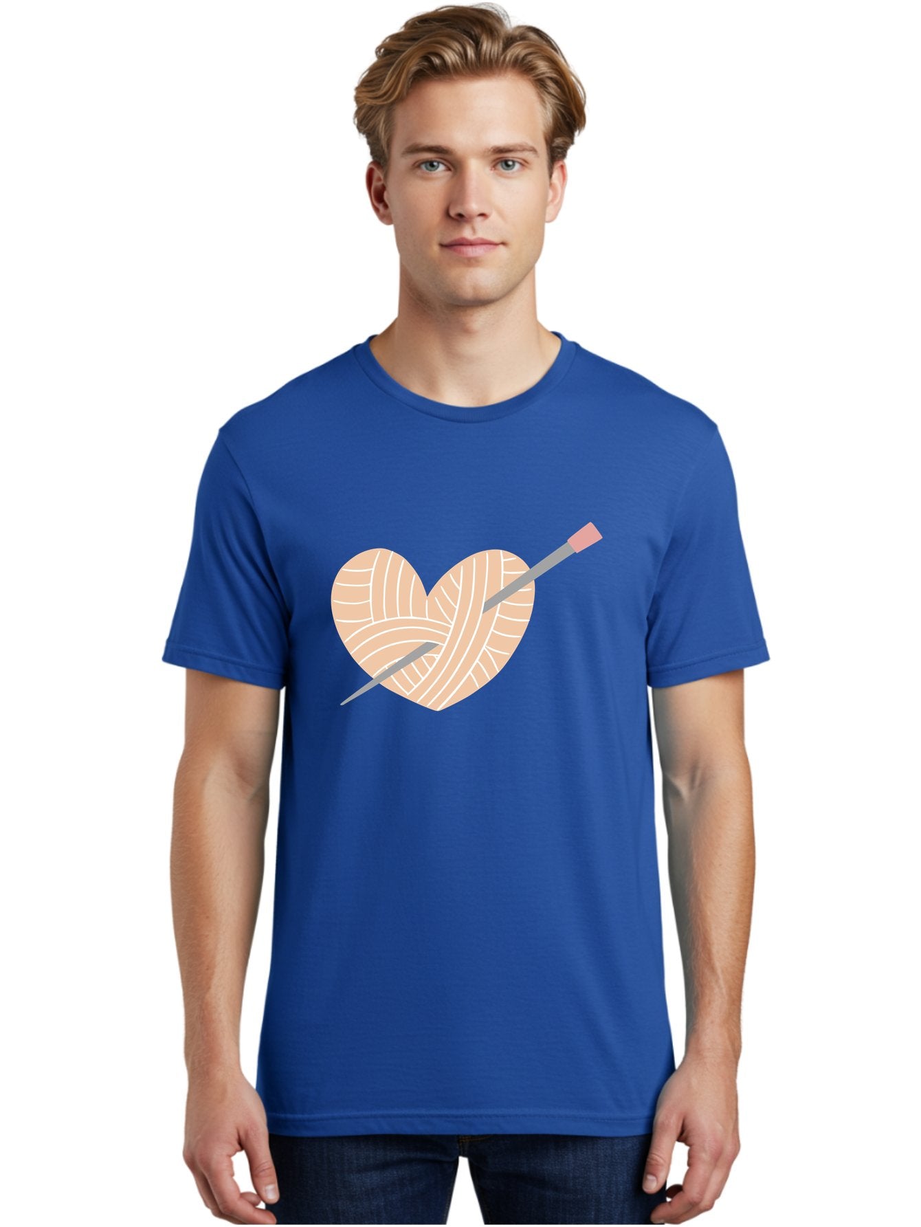 Yarn-Heart-Knitting-Needles Men'S Graphic Tee, 100% Cotton, Comfortable Casual Summer Wear, Machine Washable, Heart Shaped Yarn, Knitting Needles, Crochet, Handmade, Pink Yarn, Crafting, Hobby, Fiber Art, Knitting, Diy Aac147 21
