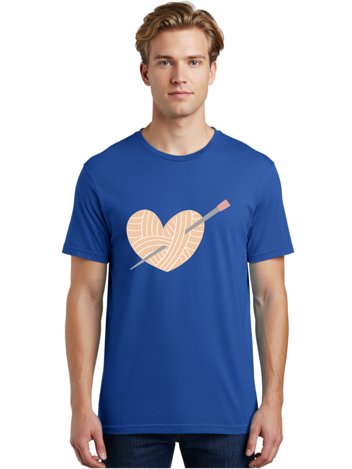 Yarn-Heart-Knitting-Needles Men'S Graphic Tee, 100% Cotton, Comfortable Casual Summer Wear, Machine Washable, Heart Shaped Yarn, Knitting Needles, Crochet, Handmade, Pink Yarn, Crafting, Hobby, Fiber Art, Knitting, Diy Aac147 20