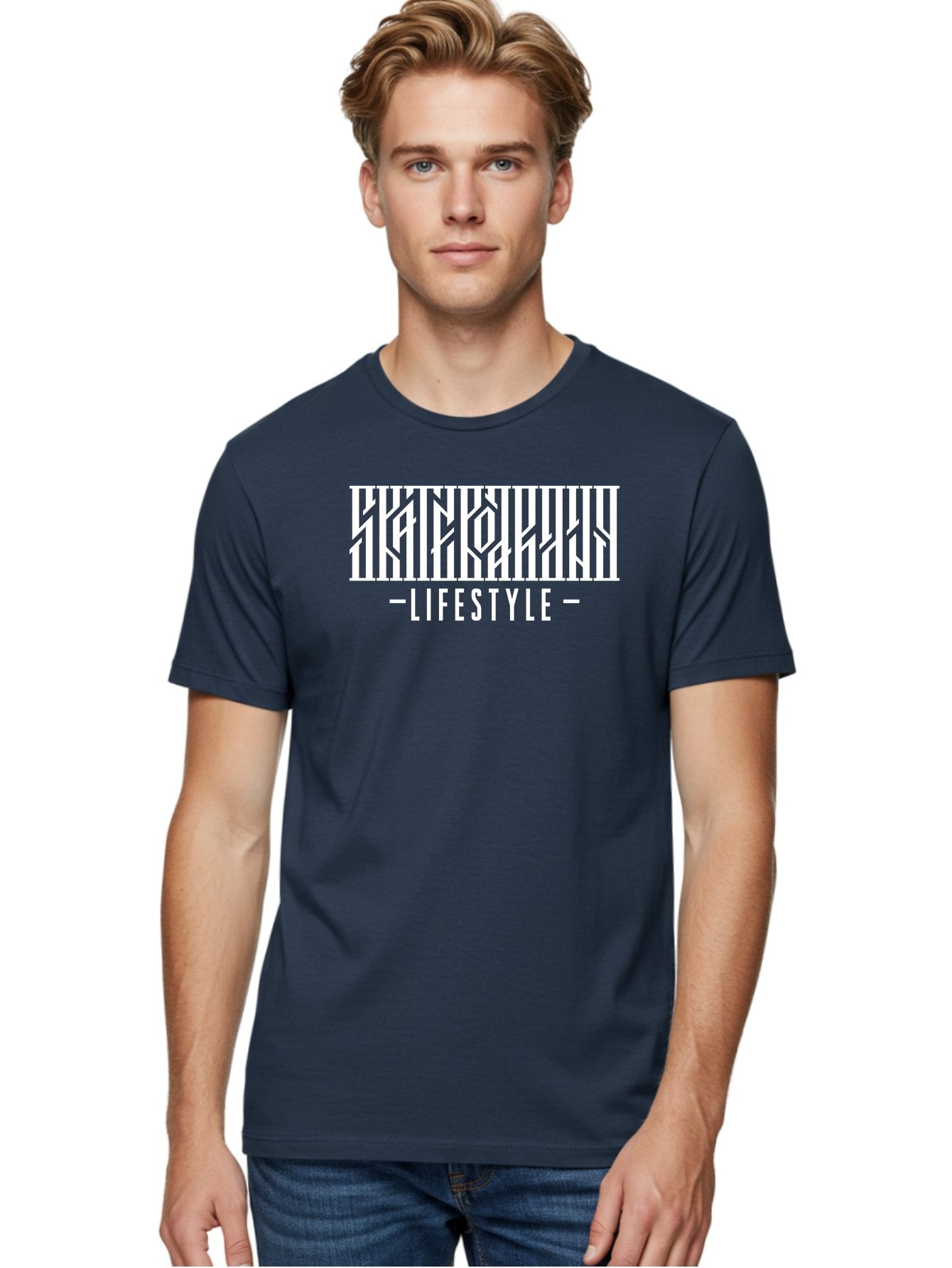 Lifestyle-1 Men'S Graphic Tee, 100% Cotton, Comfortable Casual Summer Wear, Machine Washable, Lifestyle Branding, White Typography, Modern Design, Geometric Patterns, Fashion Statement, Urban Style, Chic Aesthetics Aac151 21