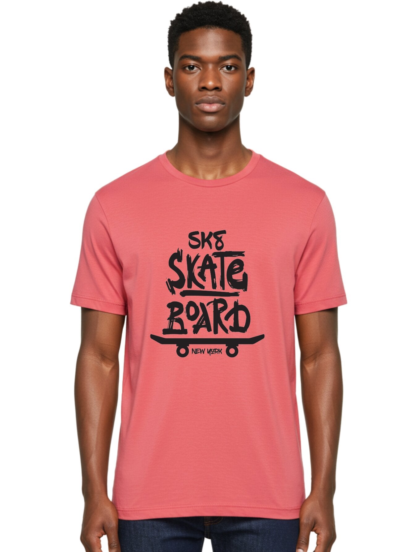 Sk8-Skate-Board-New-York Men'S Graphic Tee, 100% Cotton, Comfortable Casual Summer Wear, Machine Washable, Skateboard Culture, Street Skateboarding, New York Skate Scene, Skateboard Graphics, Urban Sports, Action Sports, Skateboard Art, Aac165 16