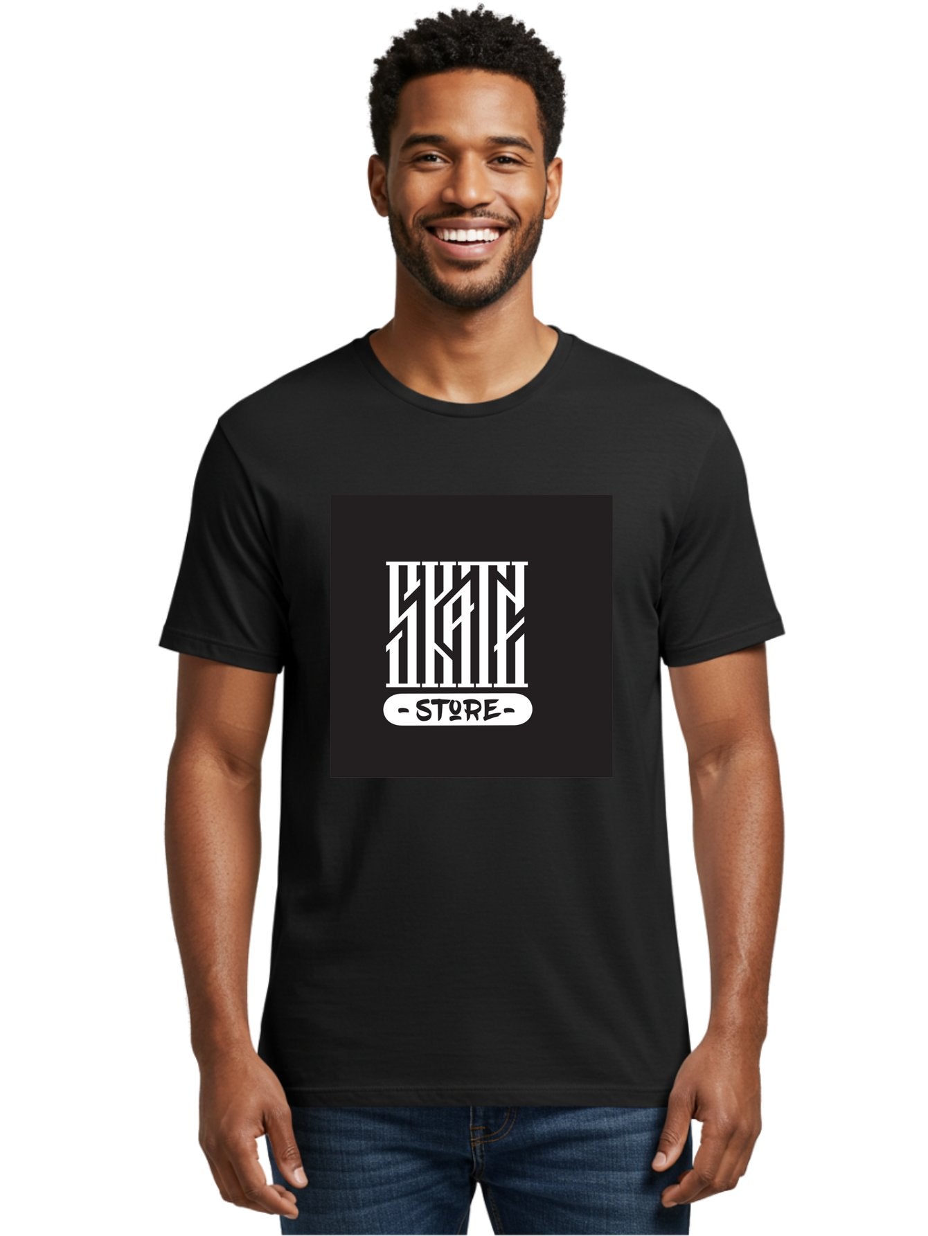 Skate-Store Men'S Graphic Tee, 100% Cotton, Comfortable Casual Summer Wear, Machine Washable, Storefront Branding, Streetwear Apparel, Skat Store, Urban Fashion, Modern Typography, Contemporary Design, Black And White Aesthetic Aac171 24