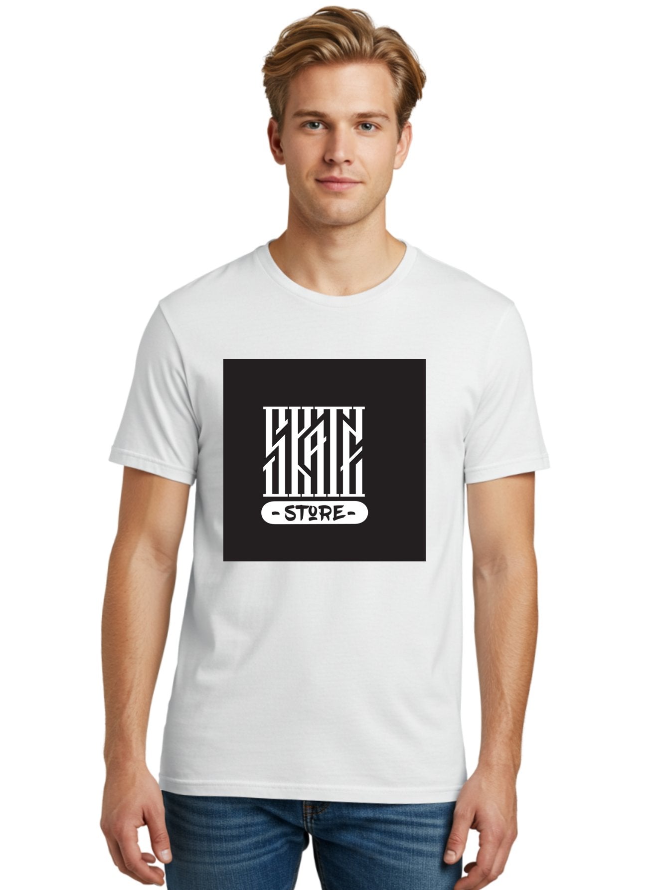 Skate-Store Men'S Graphic Tee, 100% Cotton, Comfortable Casual Summer Wear, Machine Washable, Storefront Branding, Streetwear Apparel, Skat Store, Urban Fashion, Modern Typography, Contemporary Design, Black And White Aesthetic Aac171 20