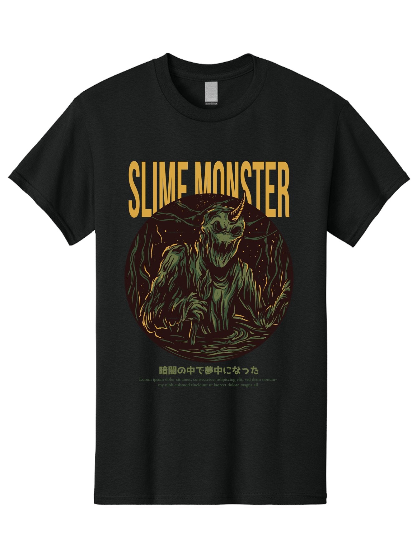 Slime-Monster Men'S Graphic Tee, 100% Cotton, Comfortable Casual Summer Wear, Machine Washable, Slime Monster, Fantasy Creature, Cartoon Illustration, Monster With Horn, Mysterious Being, Dark Forest, Eerie Atmosphere, Mystical Art, Aac175 12