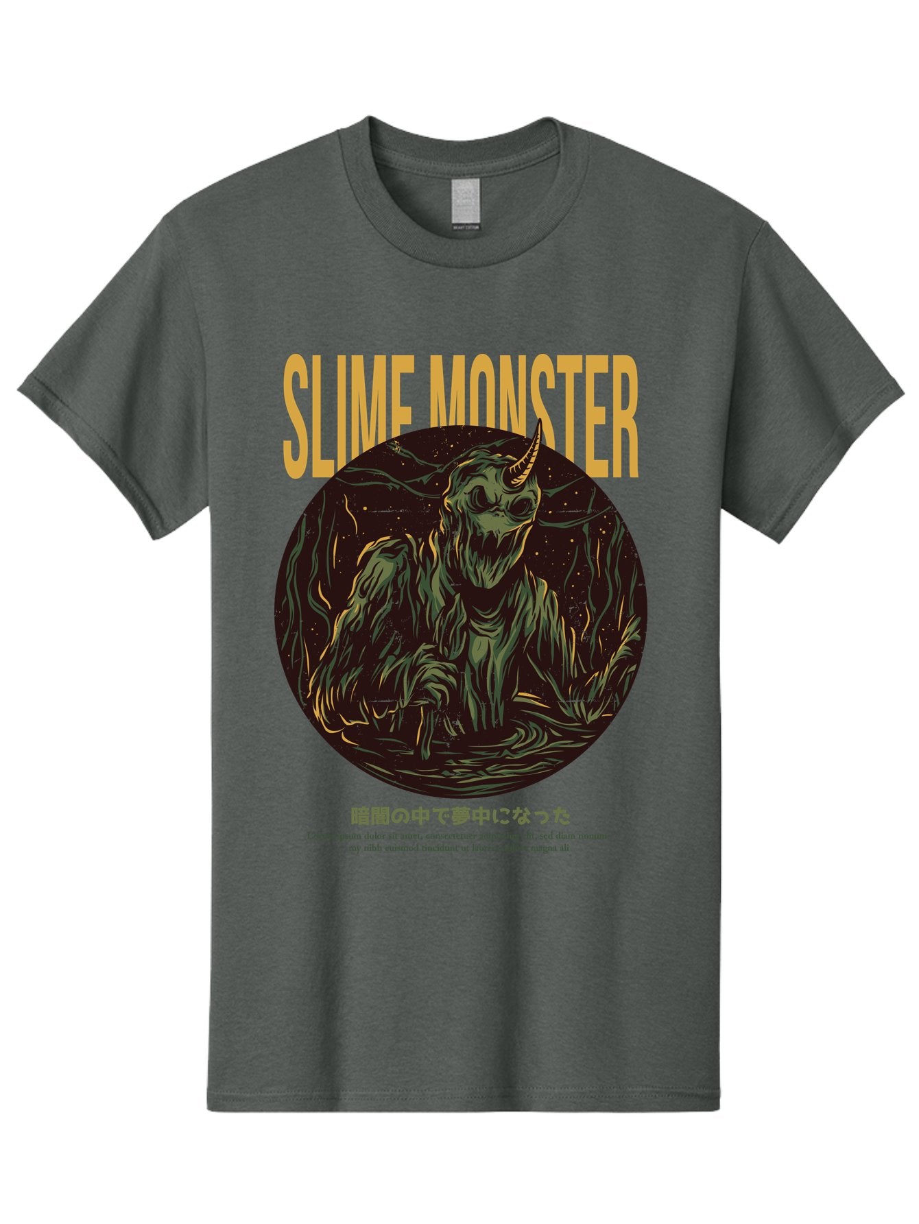 Slime-Monster Men'S Graphic Tee, 100% Cotton, Comfortable Casual Summer Wear, Machine Washable, Slime Monster, Fantasy Creature, Cartoon Illustration, Monster With Horn, Mysterious Being, Dark Forest, Eerie Atmosphere, Mystical Art, Aac175 8