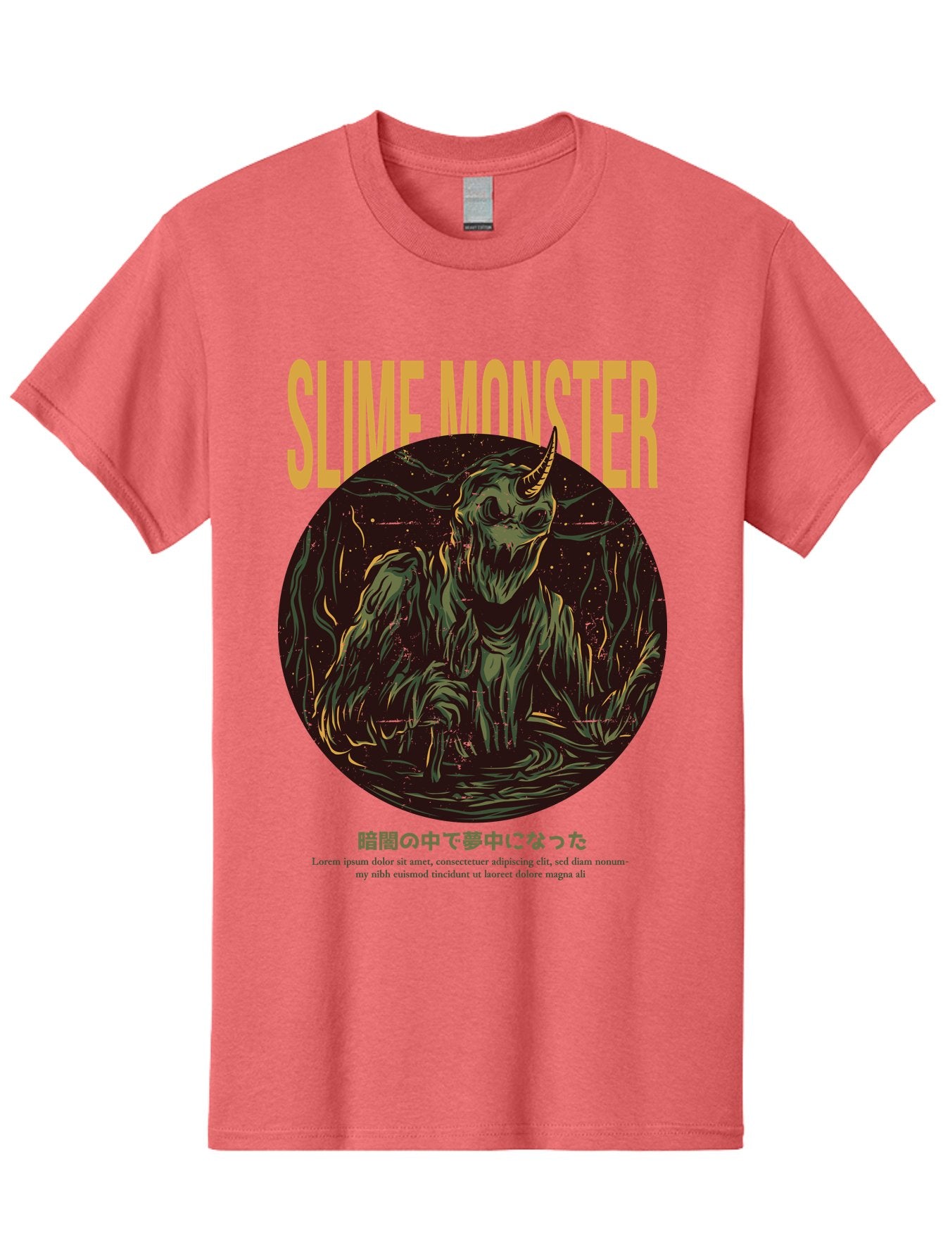 Slime-Monster Men'S Graphic Tee, 100% Cotton, Comfortable Casual Summer Wear, Machine Washable, Slime Monster, Fantasy Creature, Cartoon Illustration, Monster With Horn, Mysterious Being, Dark Forest, Eerie Atmosphere, Mystical Art, Aac175 9