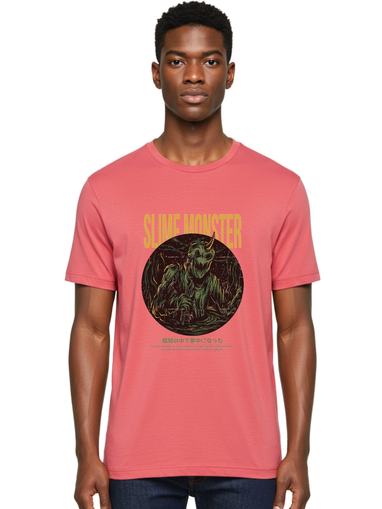 Slime-Monster Men'S Graphic Tee, 100% Cotton, Comfortable Casual Summer Wear, Machine Washable, Slime Monster, Fantasy Creature, Cartoon Illustration, Monster With Horn, Mysterious Being, Dark Forest, Eerie Atmosphere, Mystical Art, Aac175 26