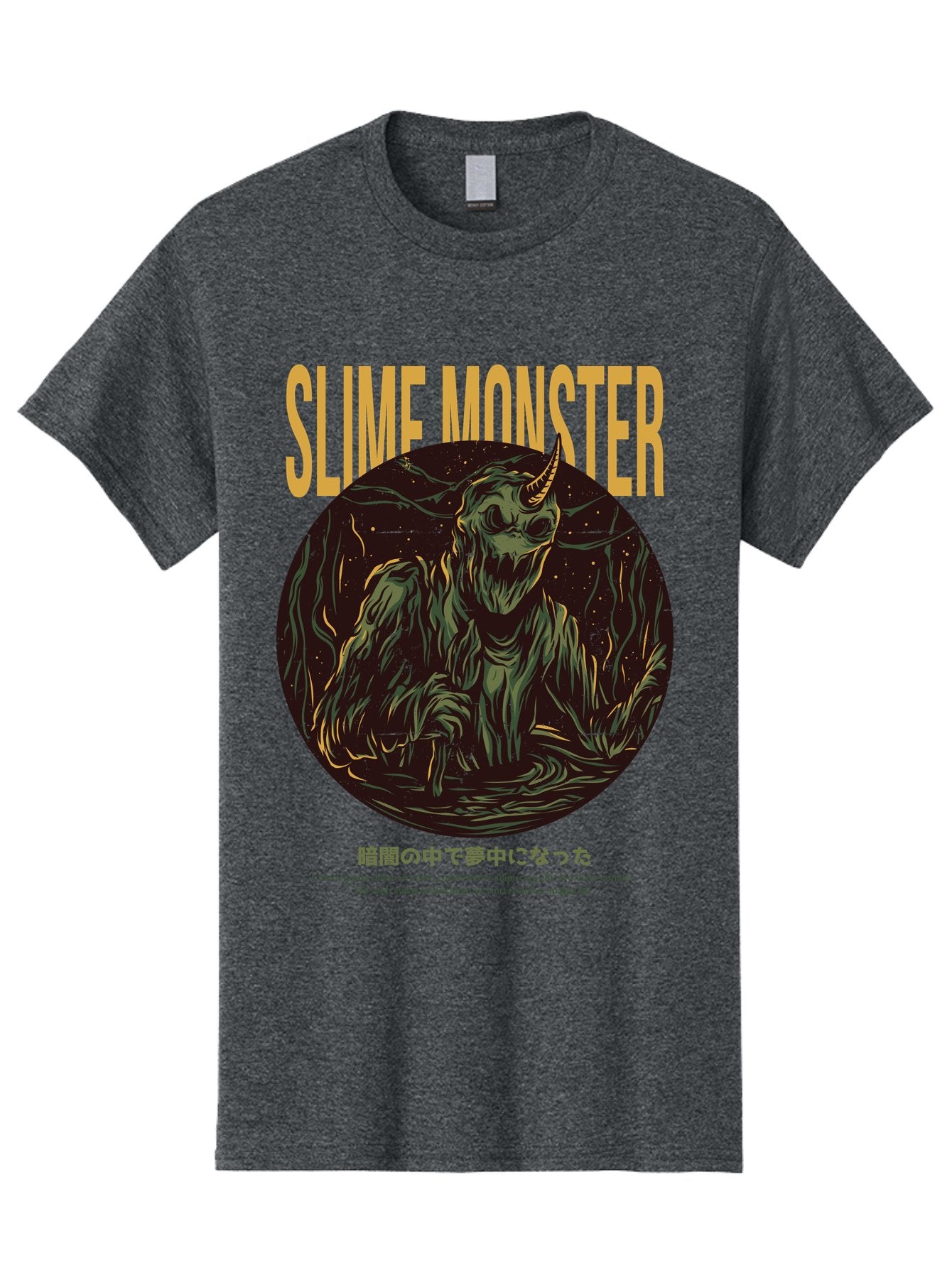 Slime-Monster Men'S Graphic Tee, 100% Cotton, Comfortable Casual Summer Wear, Machine Washable, Slime Monster, Fantasy Creature, Cartoon Illustration, Monster With Horn, Mysterious Being, Dark Forest, Eerie Atmosphere, Mystical Art, Aac175 15
