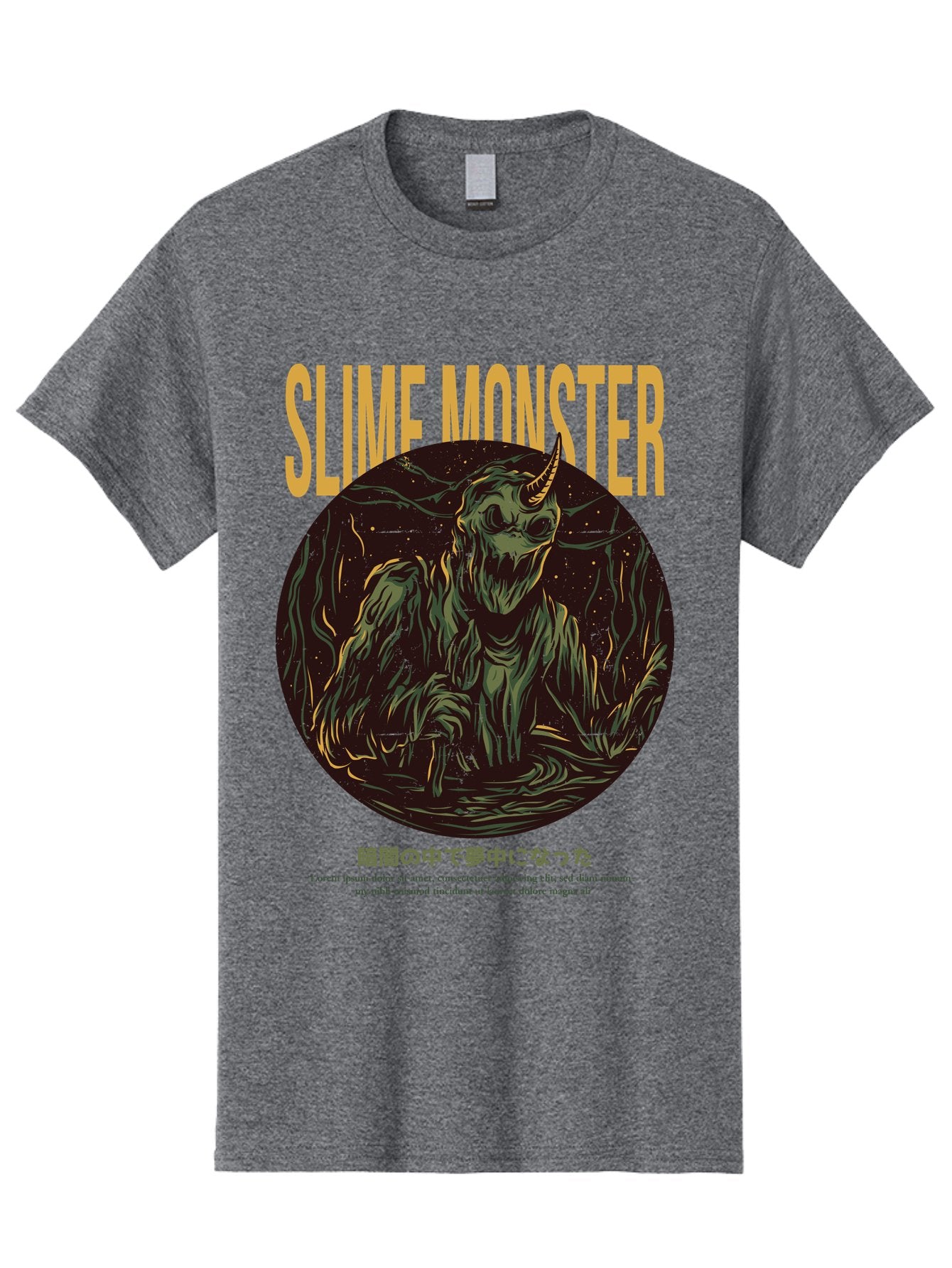 Slime-Monster Men'S Graphic Tee, 100% Cotton, Comfortable Casual Summer Wear, Machine Washable, Slime Monster, Fantasy Creature, Cartoon Illustration, Monster With Horn, Mysterious Being, Dark Forest, Eerie Atmosphere, Mystical Art, Aac175 5