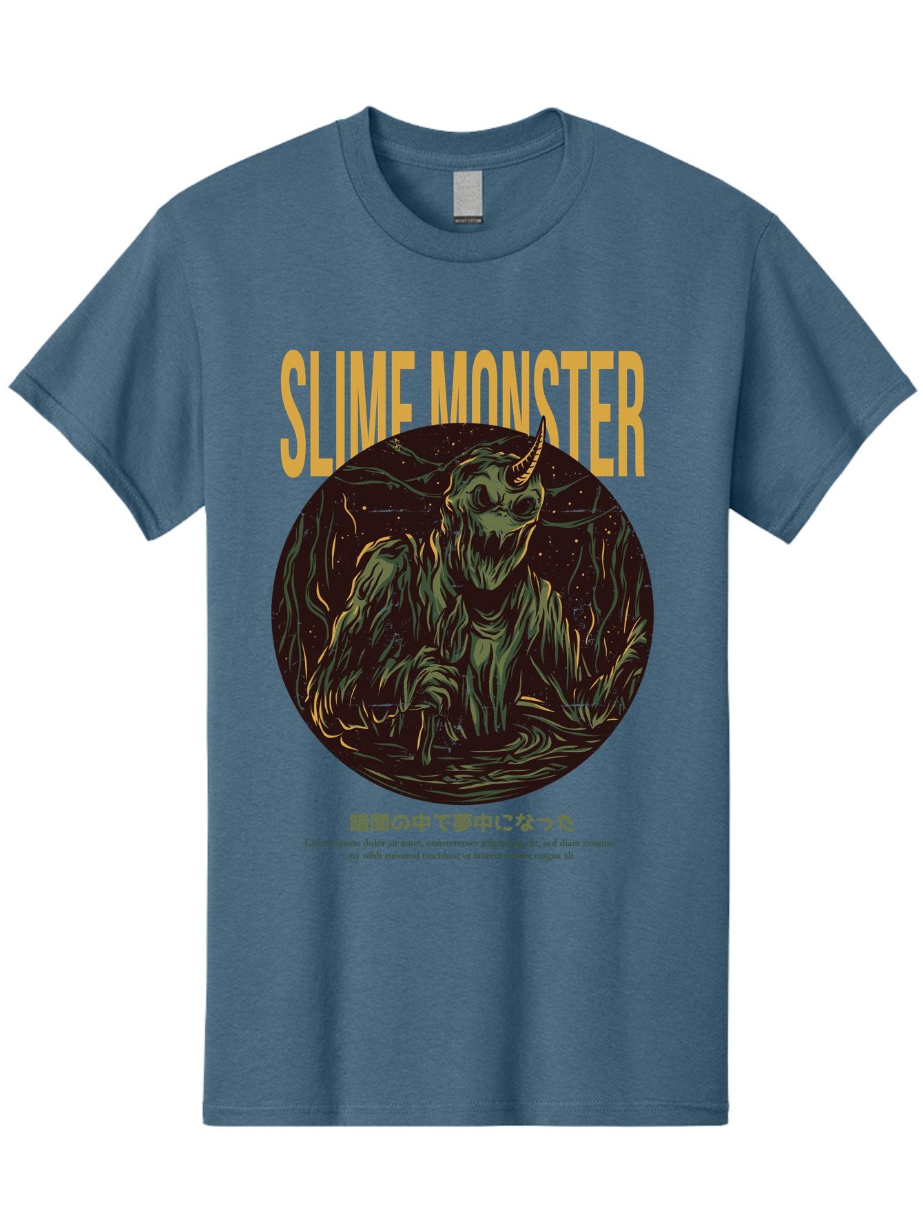 Slime-Monster Men'S Graphic Tee, 100% Cotton, Comfortable Casual Summer Wear, Machine Washable, Slime Monster, Fantasy Creature, Cartoon Illustration, Monster With Horn, Mysterious Being, Dark Forest, Eerie Atmosphere, Mystical Art, Aac175 7