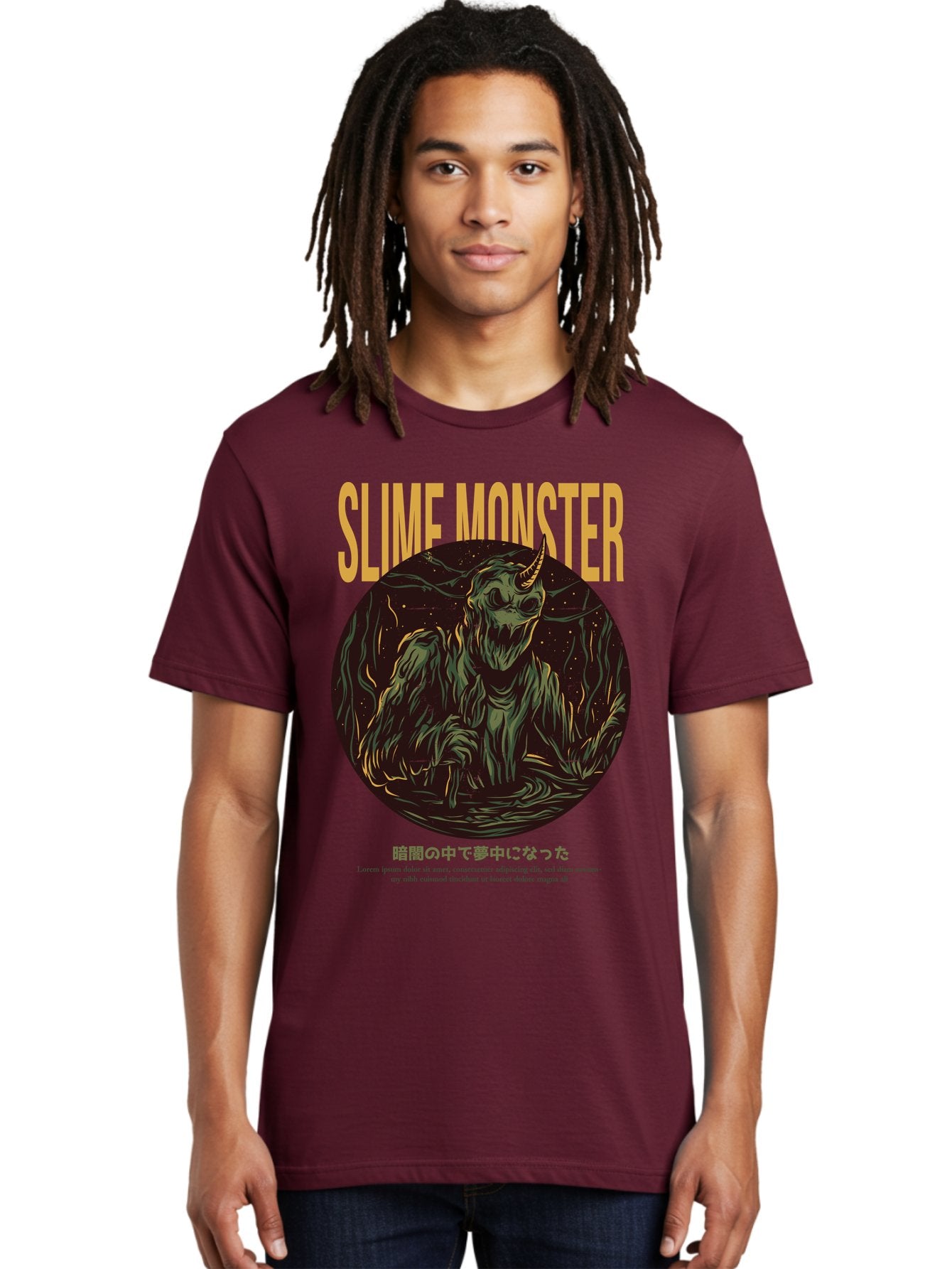 Slime-Monster Men'S Graphic Tee, 100% Cotton, Comfortable Casual Summer Wear, Machine Washable, Slime Monster, Fantasy Creature, Cartoon Illustration, Monster With Horn, Mysterious Being, Dark Forest, Eerie Atmosphere, Mystical Art, Aac175 29